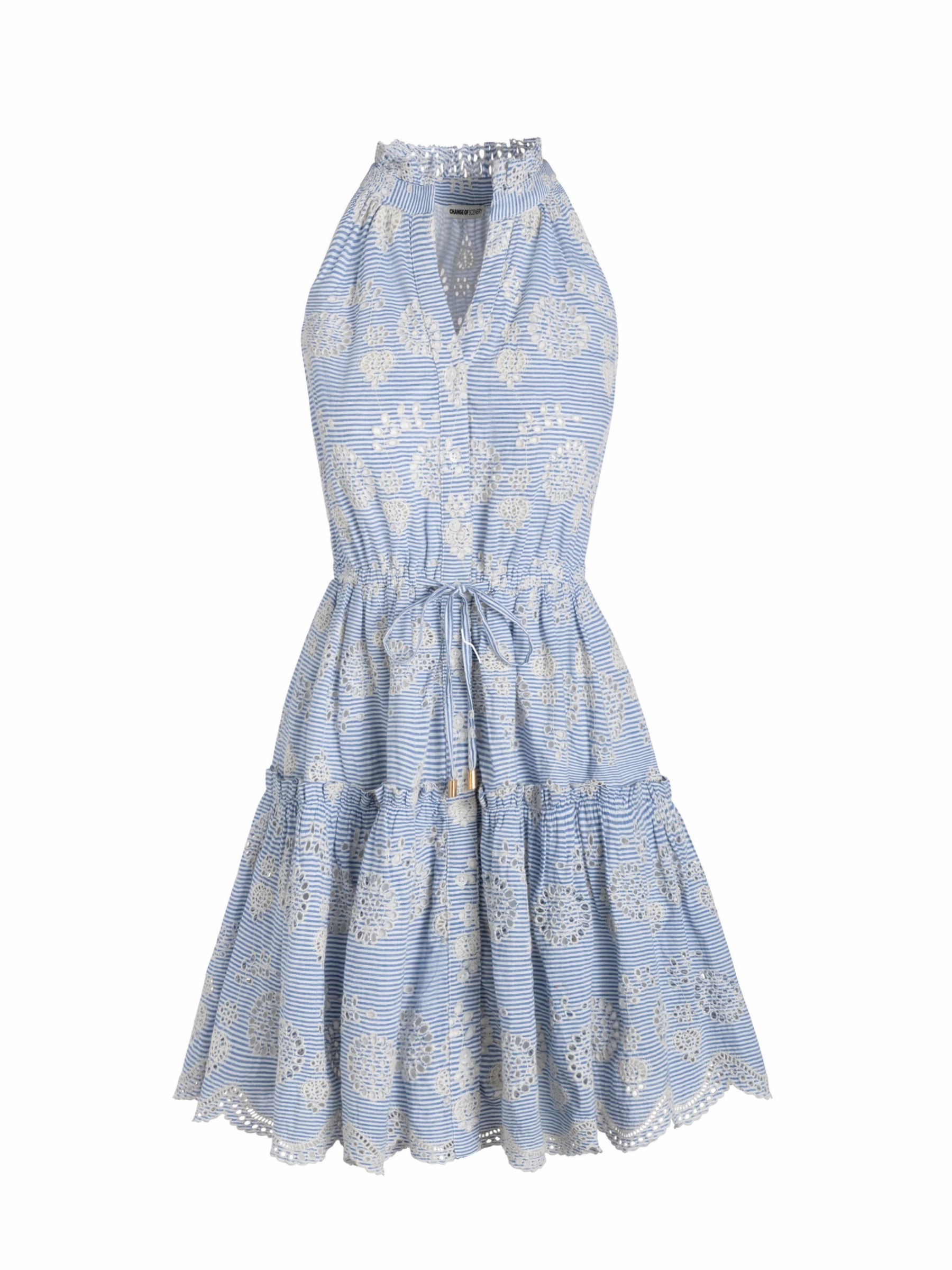 Spring Mood Evening Event Charlotte Dress In Sky/Natural Eyelet