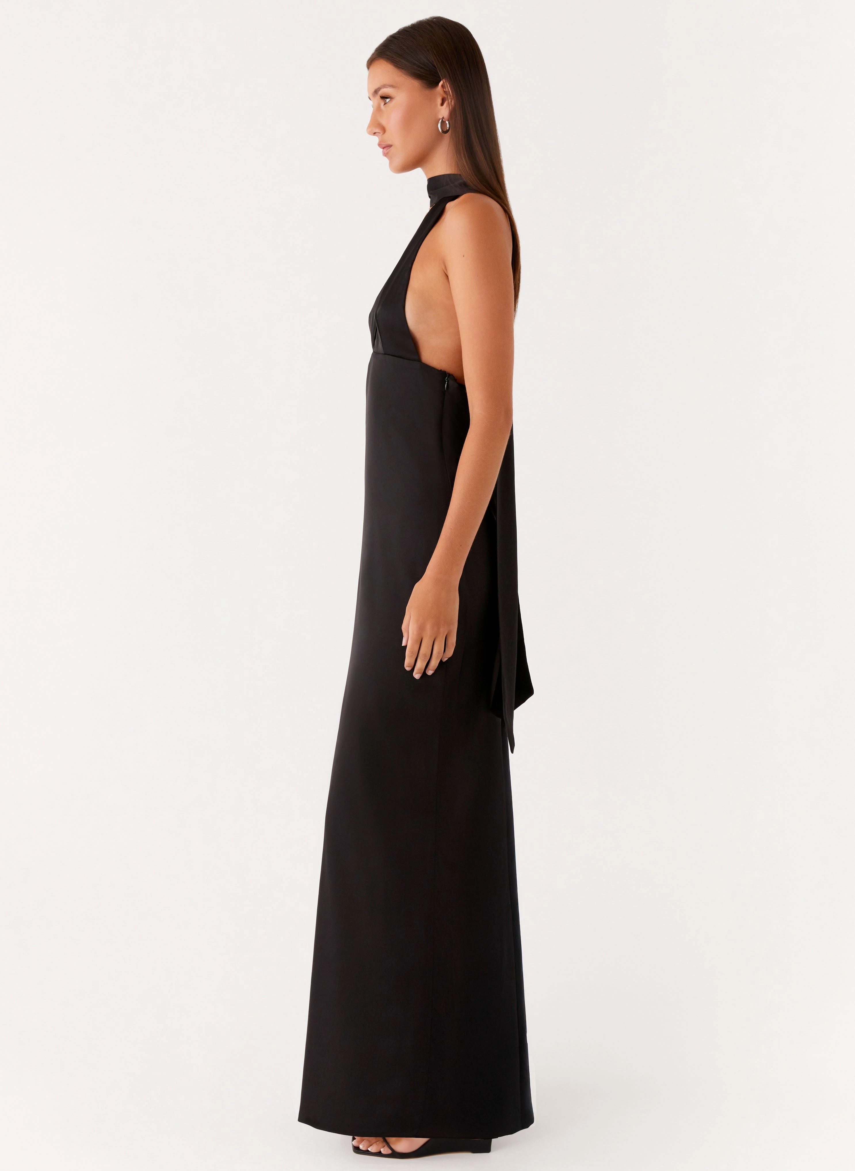 Alicia Satin Halter Maxi Dress - Black Raglan-Sleeve Smart Piece