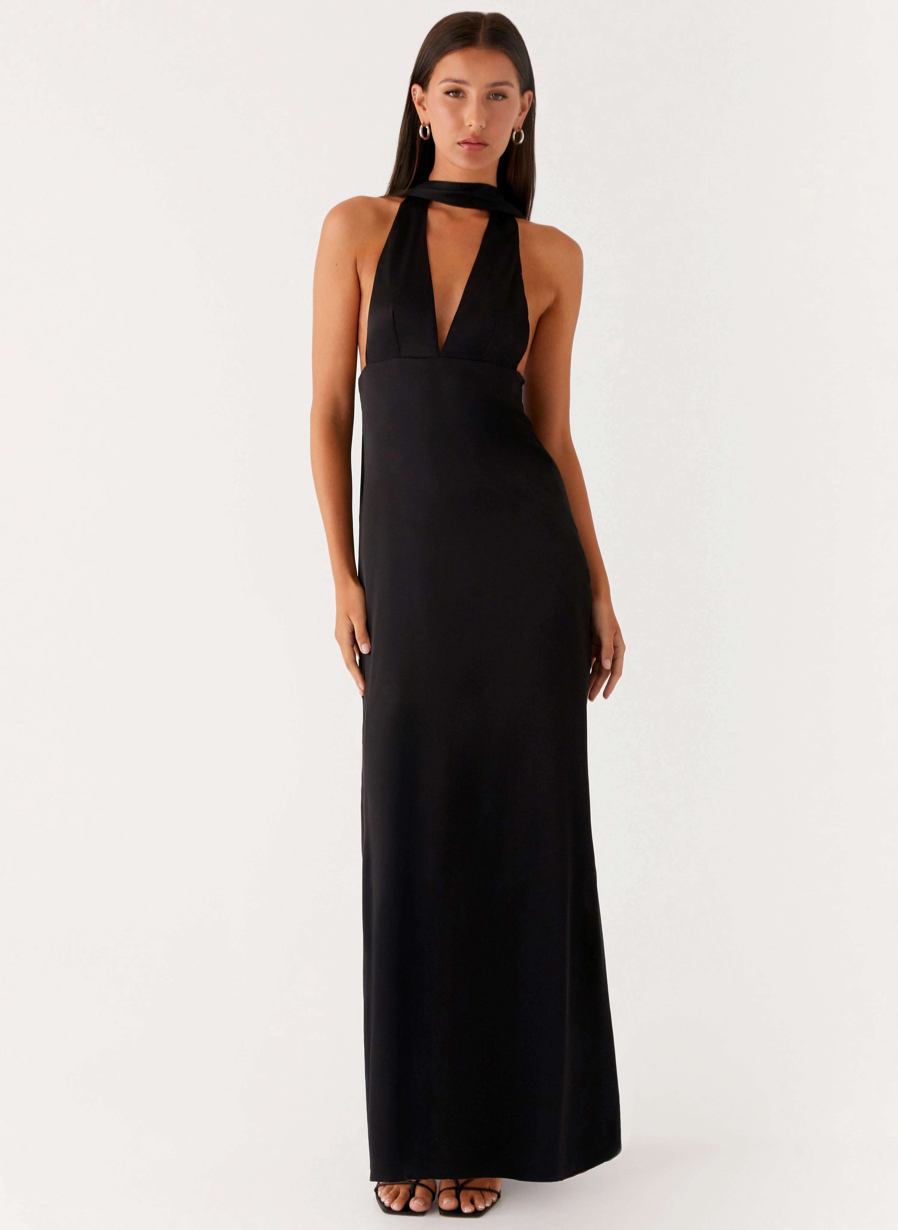 Alicia Satin Halter Maxi Dress - Black Fashionable Layers Cozy and Comfortable