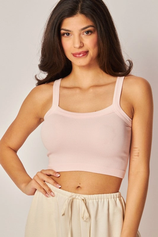Johnny Seamless Ribbed Tank Cami Layered Neckline Details