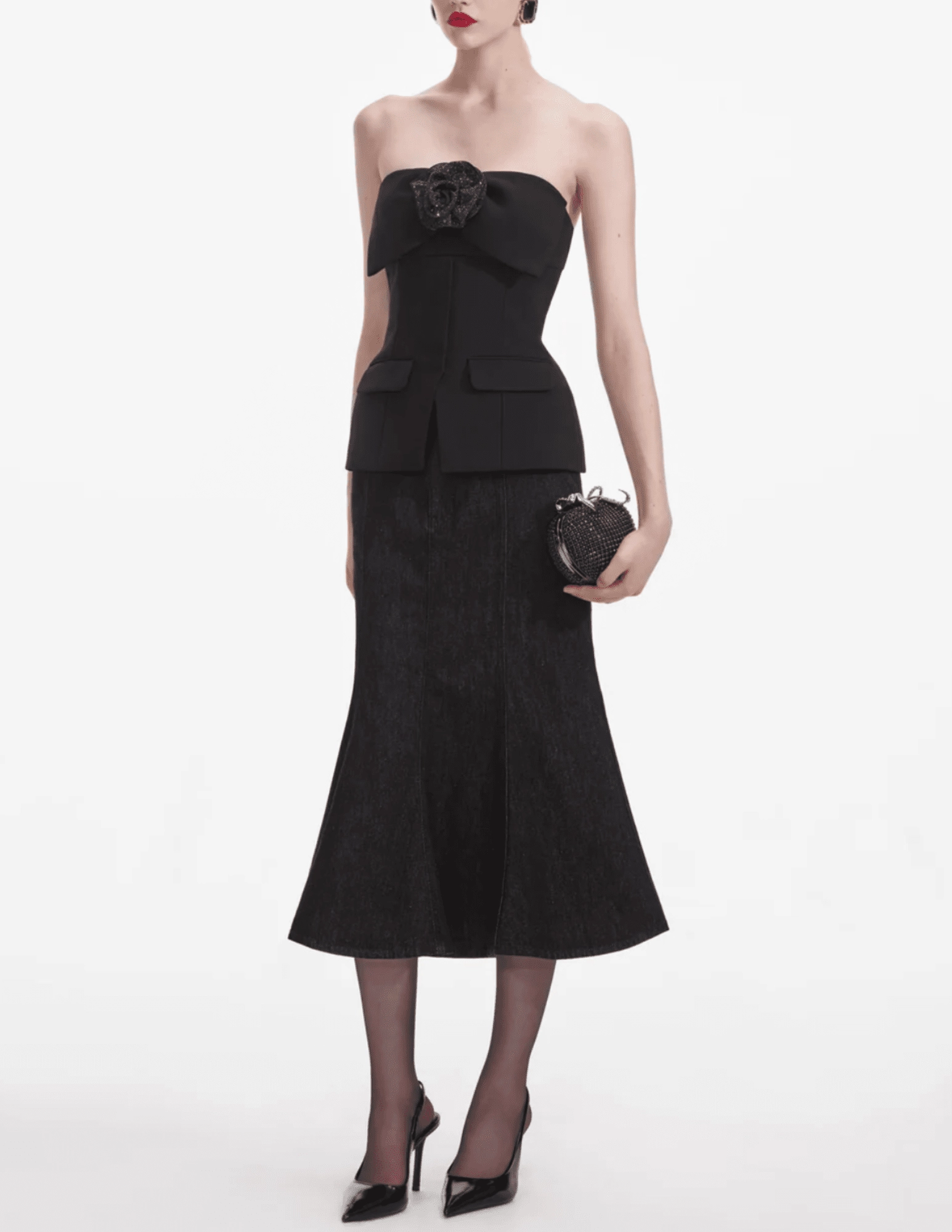 Self-Portrait Crepe Corsage Top SALE Layered Panel Design Sustainable Material Blend