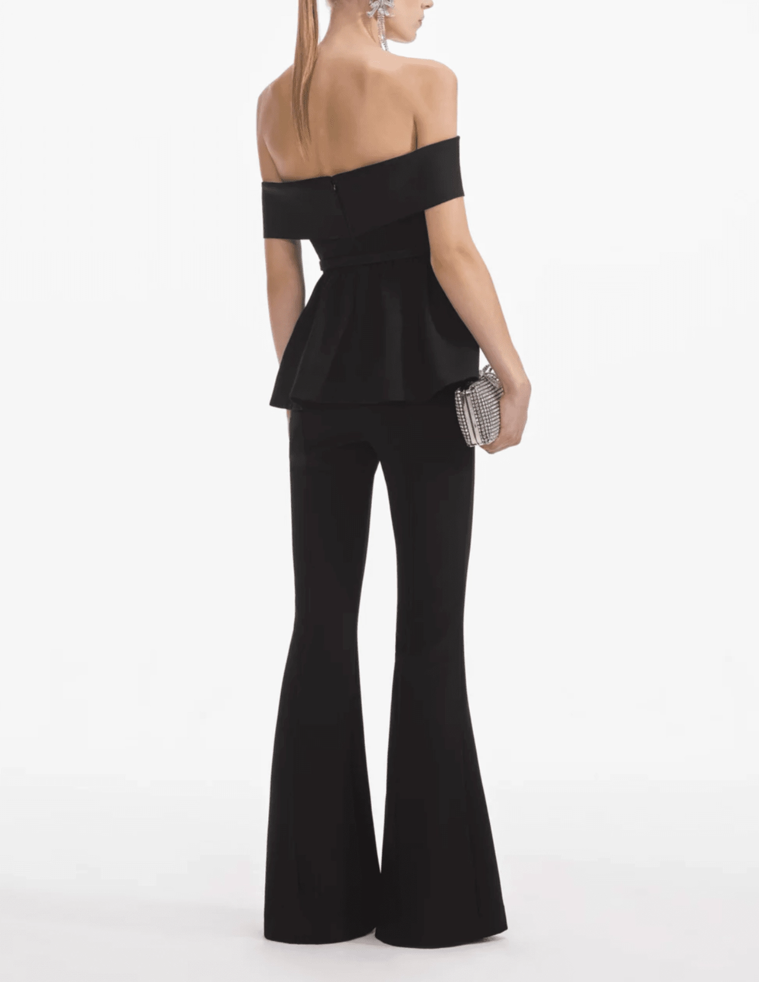 Ribbed Cuffs Self-Portrait Crepe Off Shoulder Jumpsuit SALE