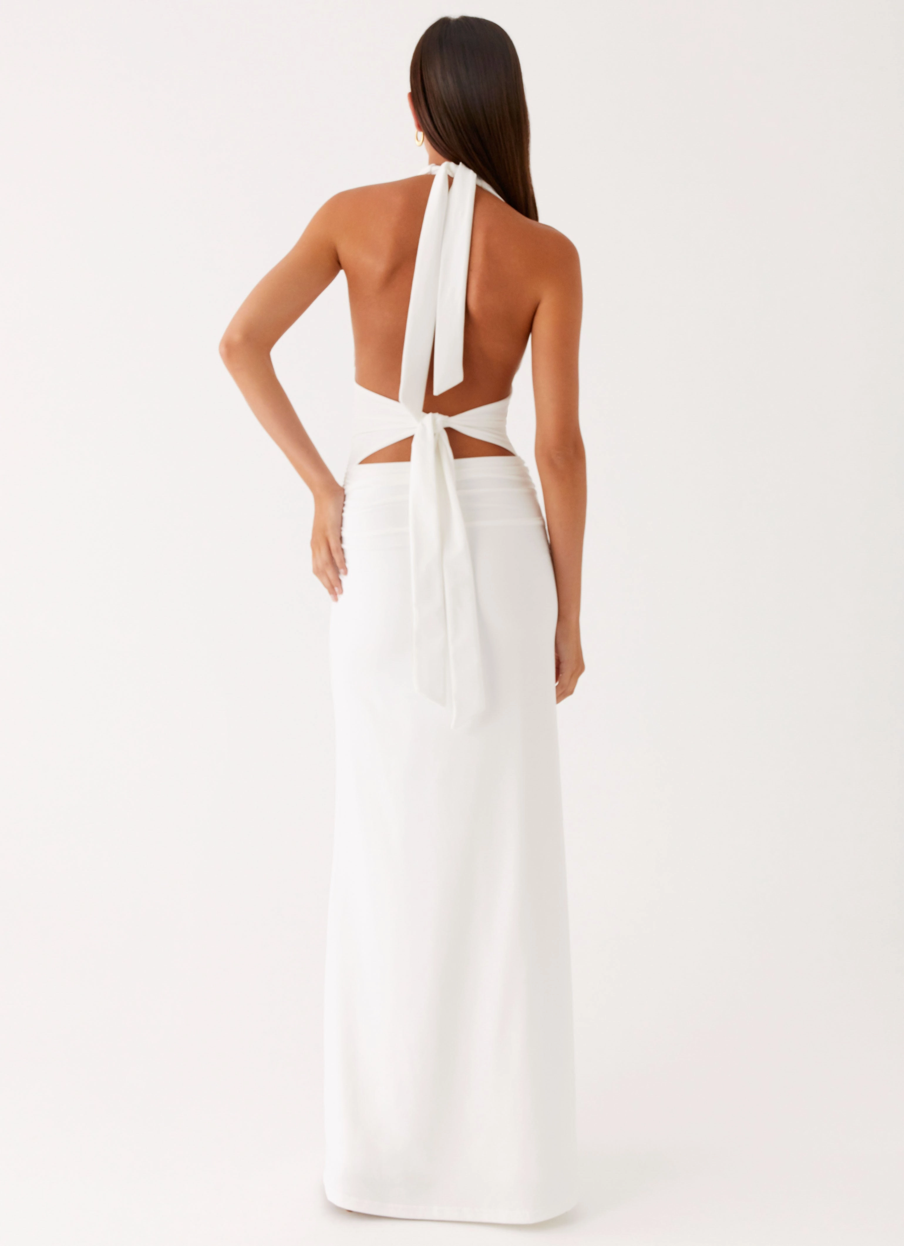 Resort Vibes Subtle Texture Ilaria Halter Maxi Dress - White