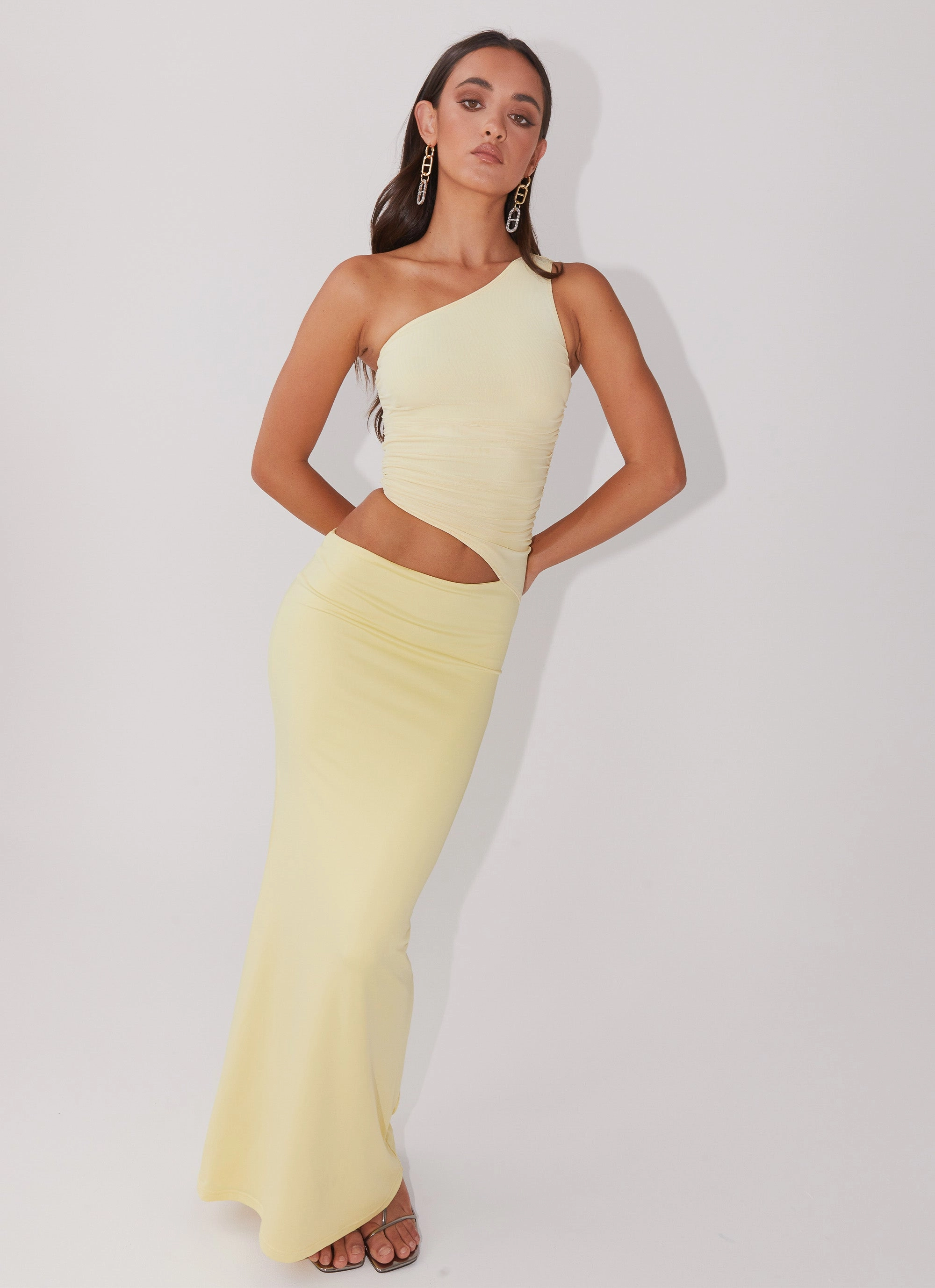 breathable fabric dress Bold Look Seranella One Shoulder Maxi Dress - Lemon