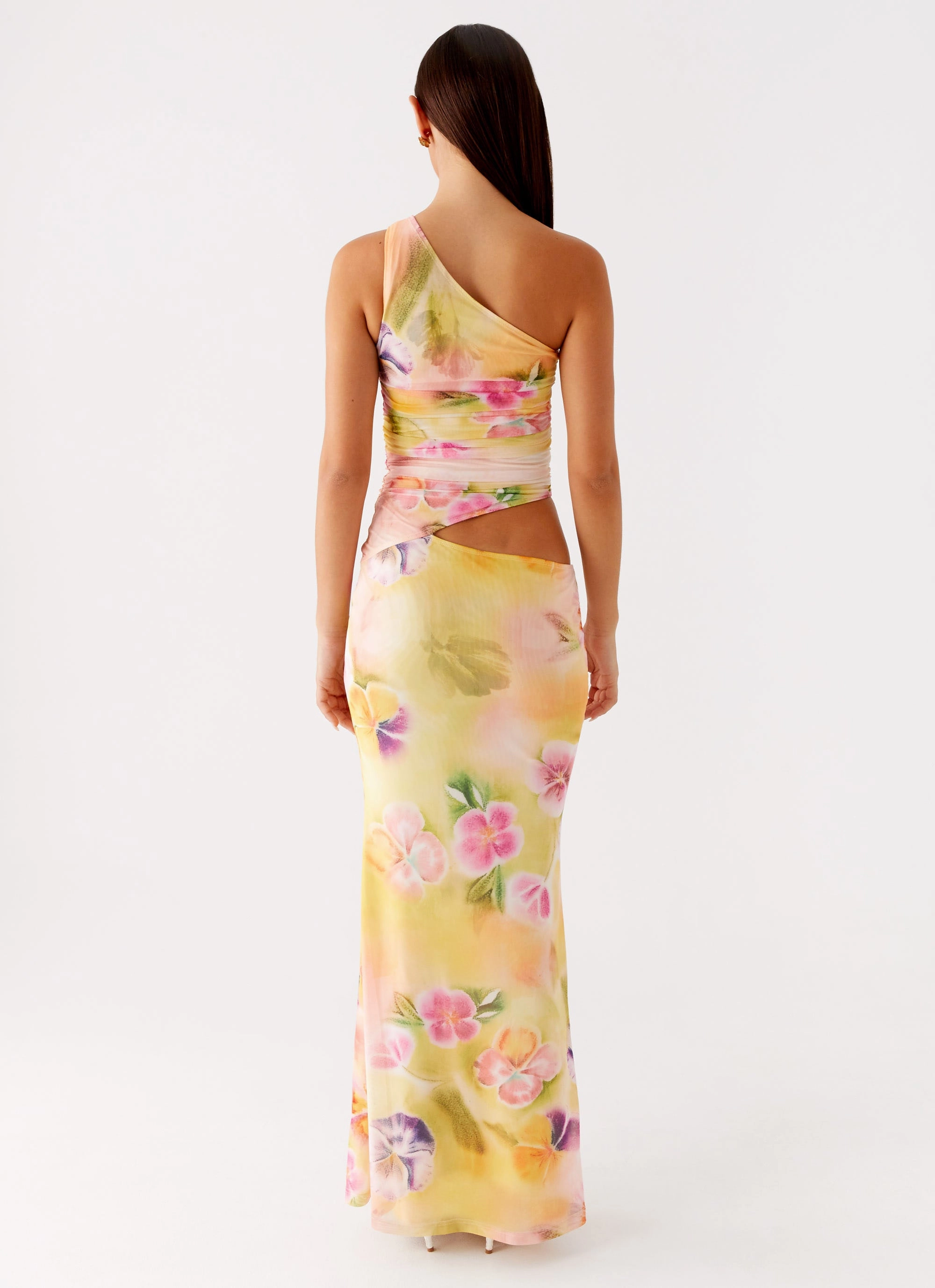 Seranella One Shoulder Maxi Dress - Sunburst Floral Bright Colors