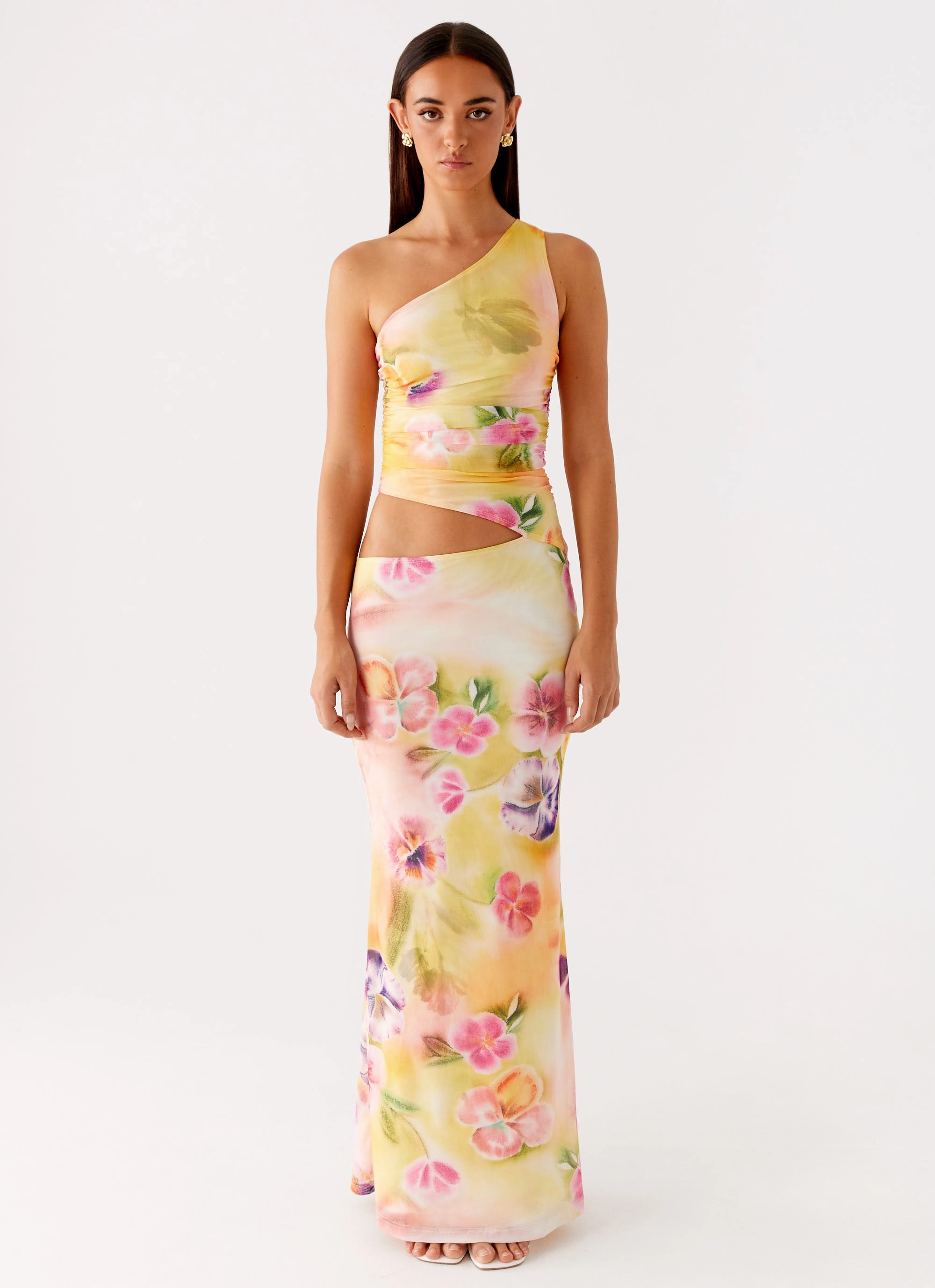 Seasonal Essential Seranella One Shoulder Maxi Dress - Sunburst Floral