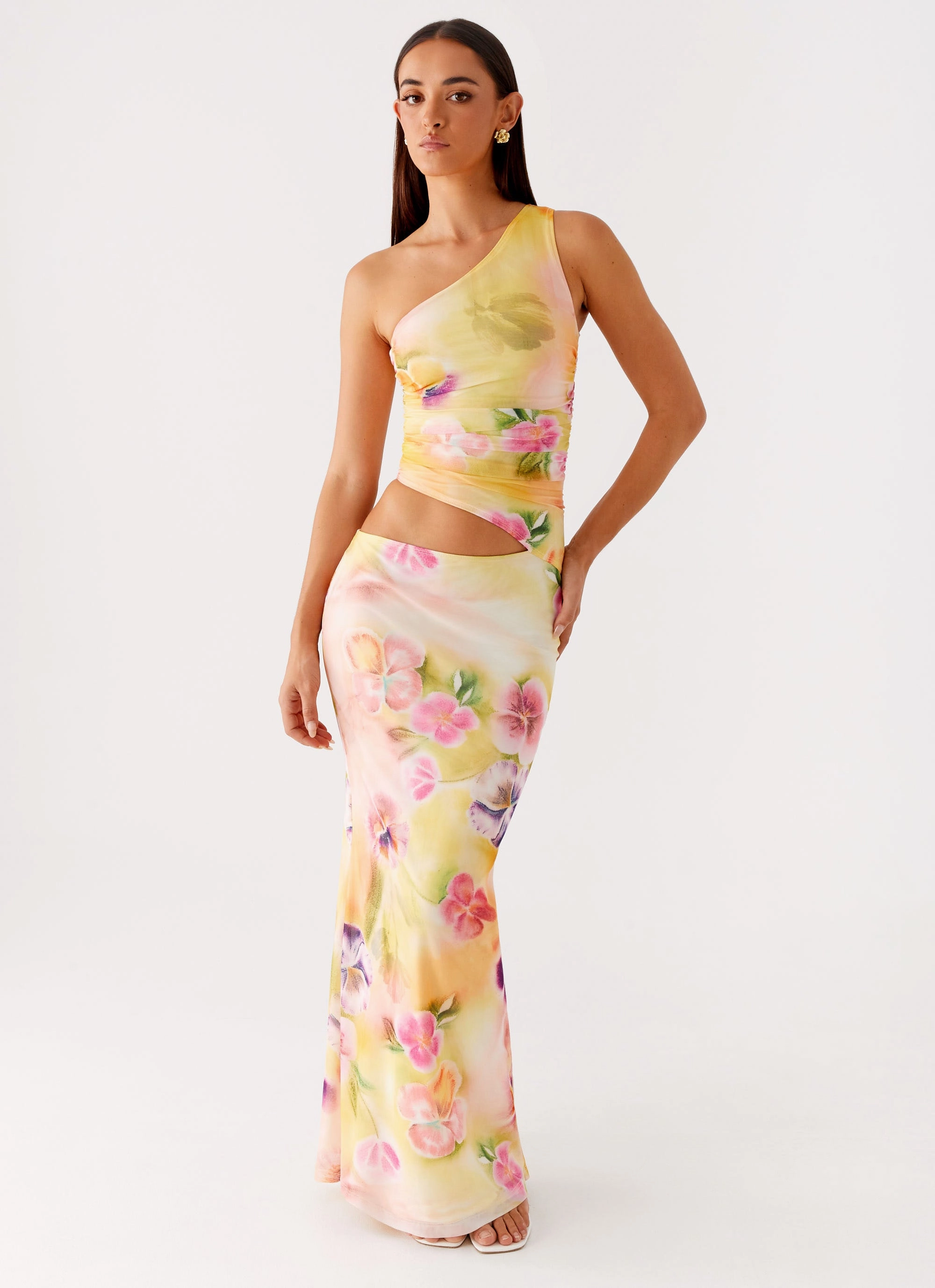 Seranella One Shoulder Maxi Dress - Sunburst Floral Effortless Layer Wear
