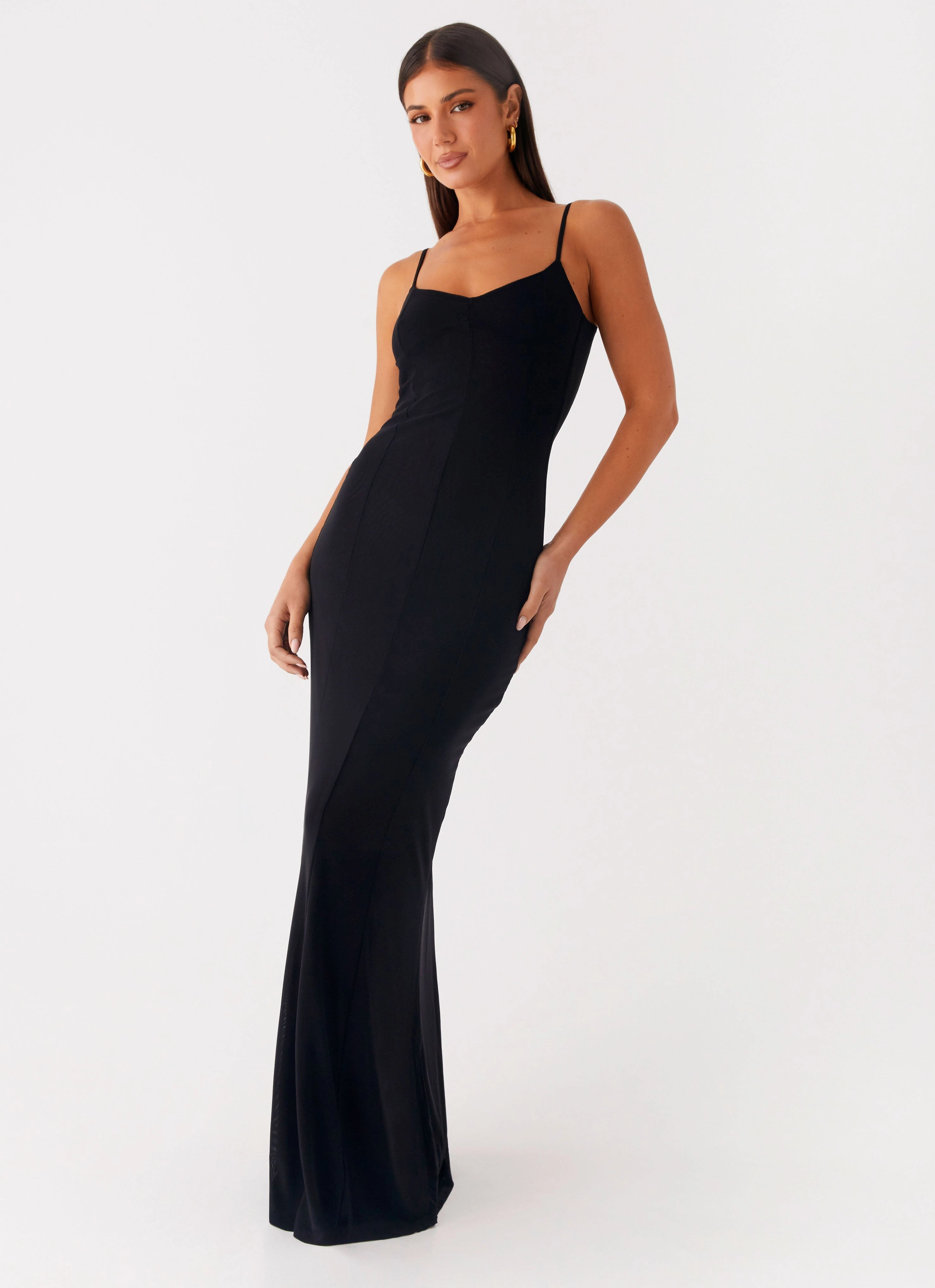 Water-Repellent-Finish Front-Slit Serene Escape Maxi Dress - Black