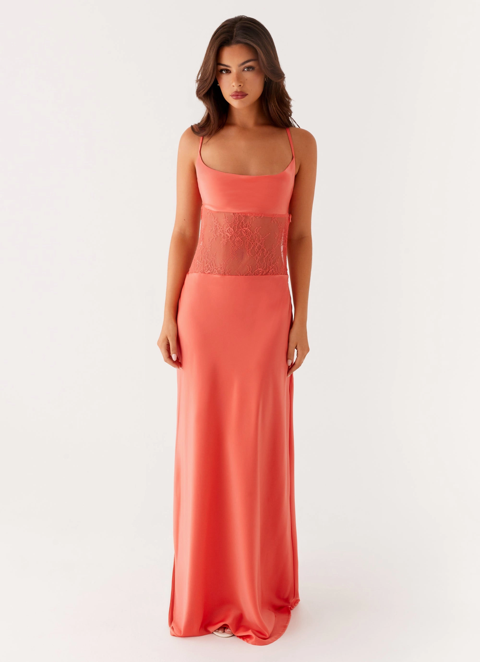 Shae Maxi Dress - Tangerine Lace-Edge