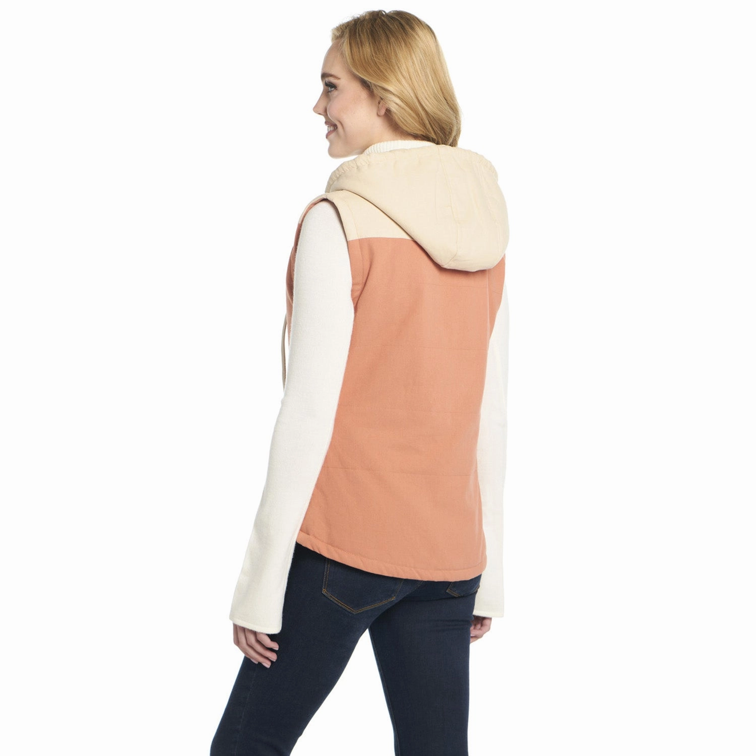 Cripple Creek Womens Two-Toned Hooded CCP Coral Reef 100% Cotton Vest Sleek Layer Look WeatherproofZipper