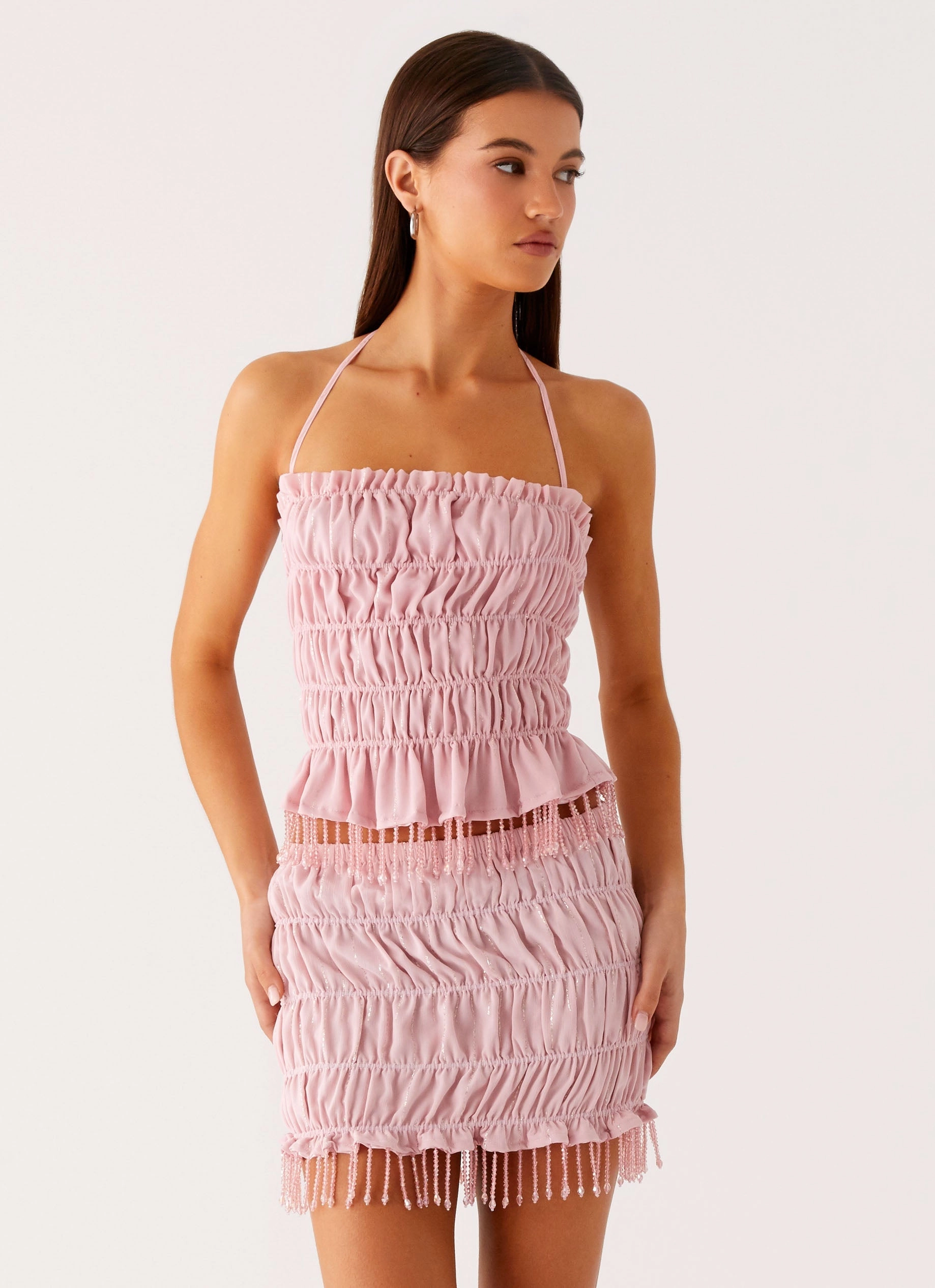 Shari Beaded Halter Top - Pink BreathableMaterial