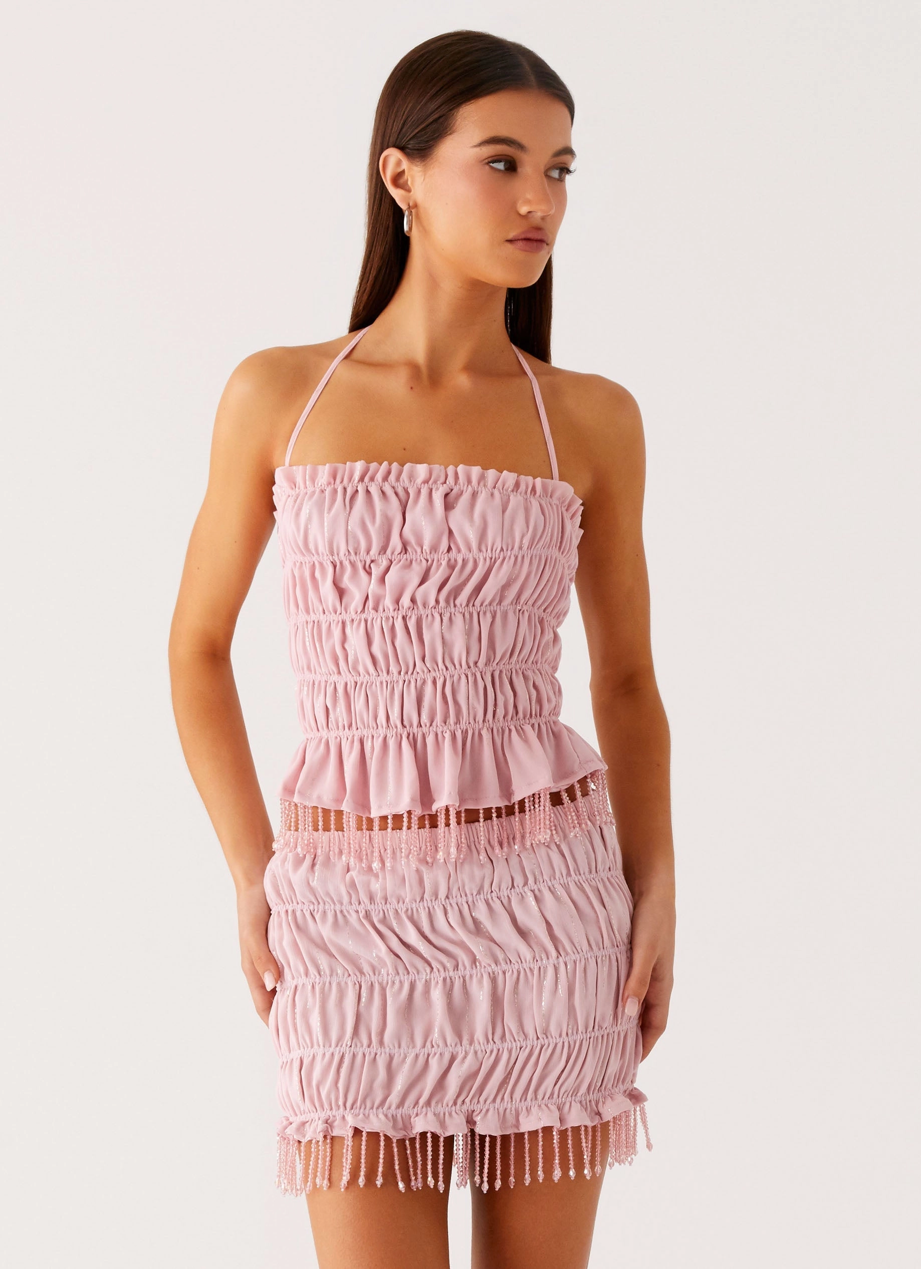 Shari Beaded Halter Top - Pink Activewear Top AdjustableClosure