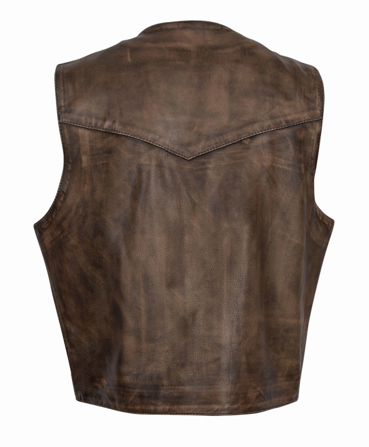 STS Ranchwear Mens Chisum Vintage Brown Leather Leather Vest Plaid Design Travel Street Style