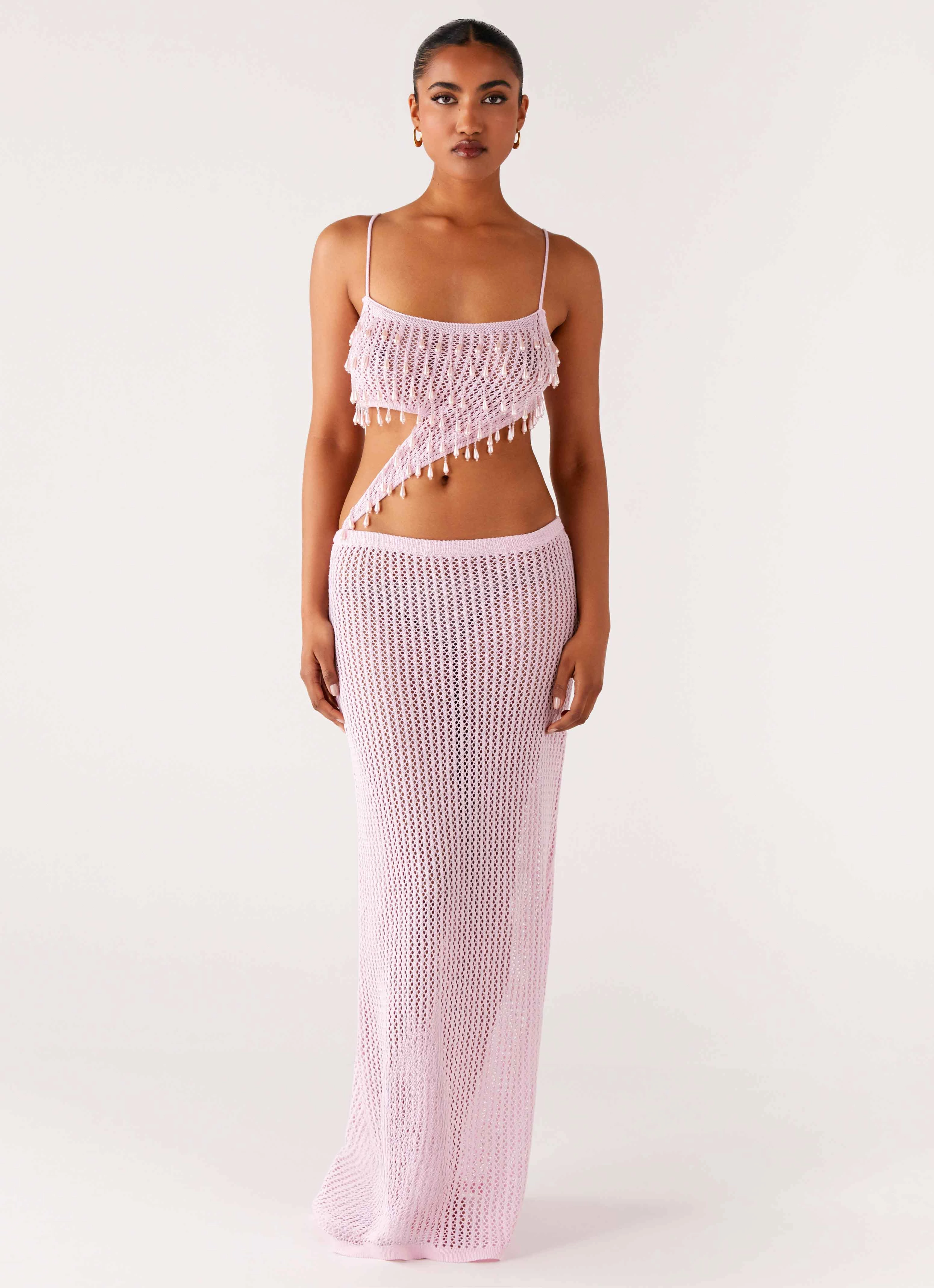Minimal Detail Daily Movement Shellbound Crochet Maxi Dress - Pink