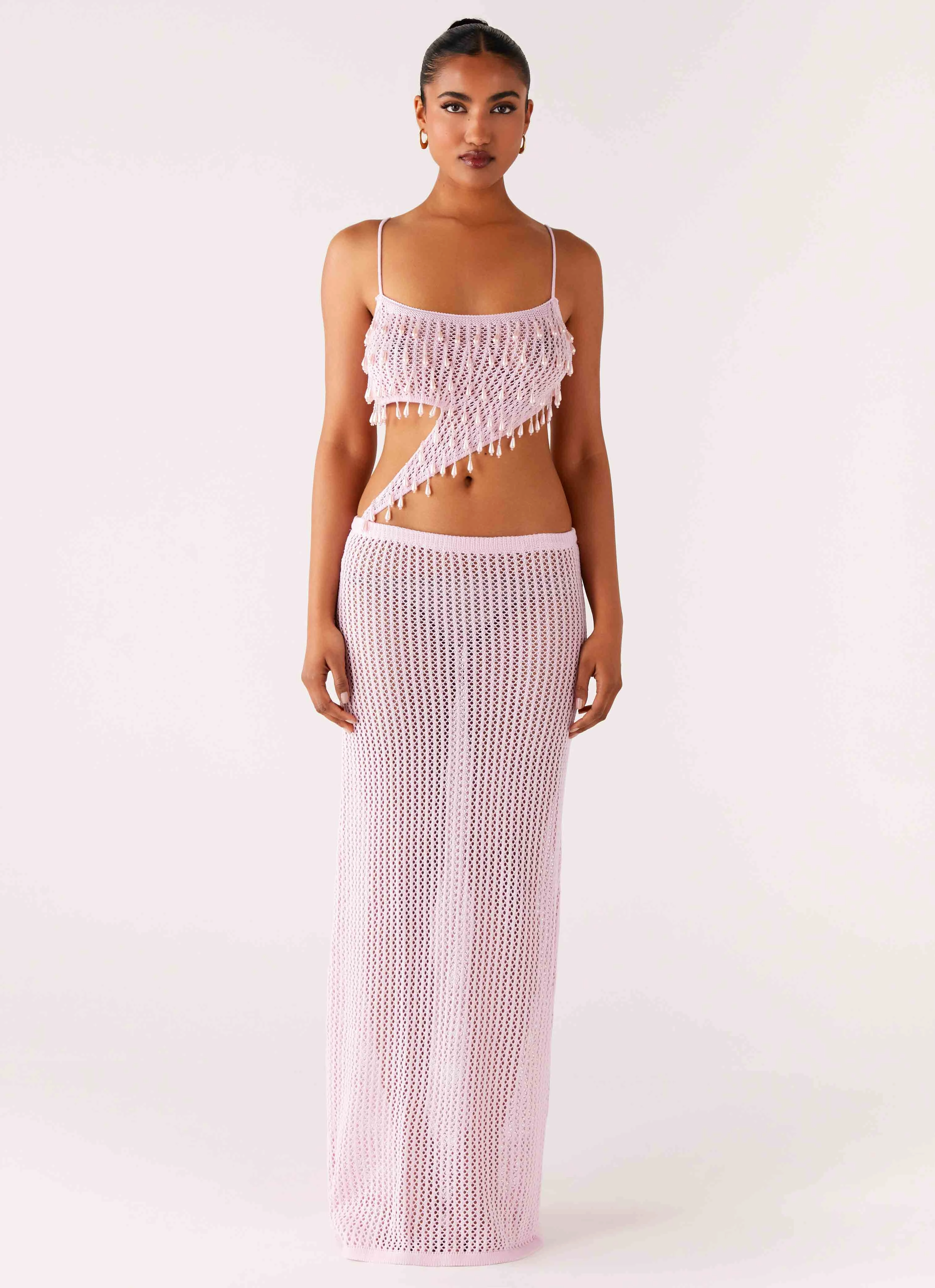 Shore Time Modern Staple Shellbound Crochet Maxi Dress - Pink