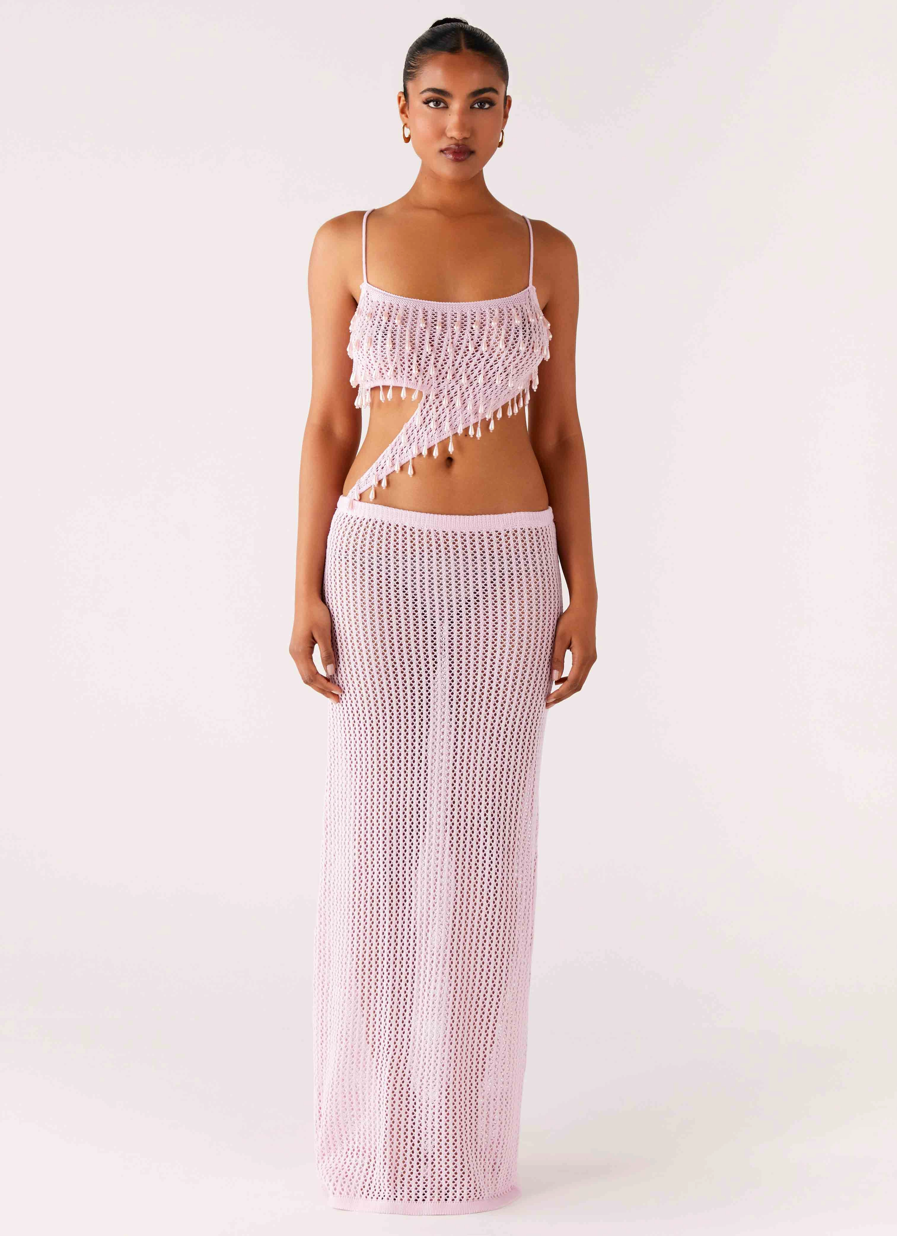Shellbound Crochet Maxi Dress - Pink Relaxed Style Wear Gentle Drape
