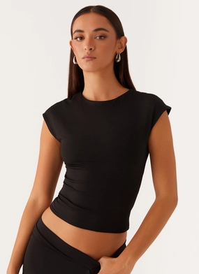 ribbed texture Multi Directional Mobility Shes A Lady Top - Black