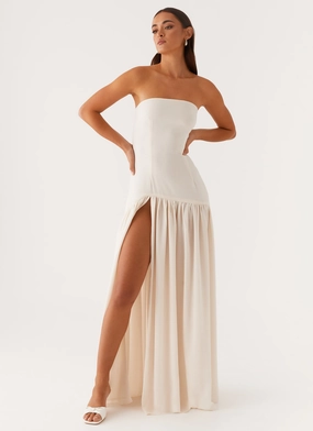 Eden Strapless Maxi Dress - Ivory Comfortable Layering Gemstone-Detail