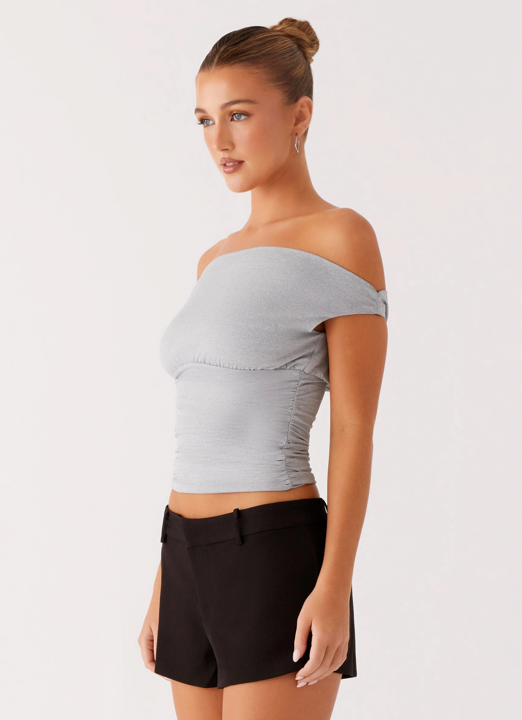 Reva Off Shoulder Top - Grey Colorfast Dye Method