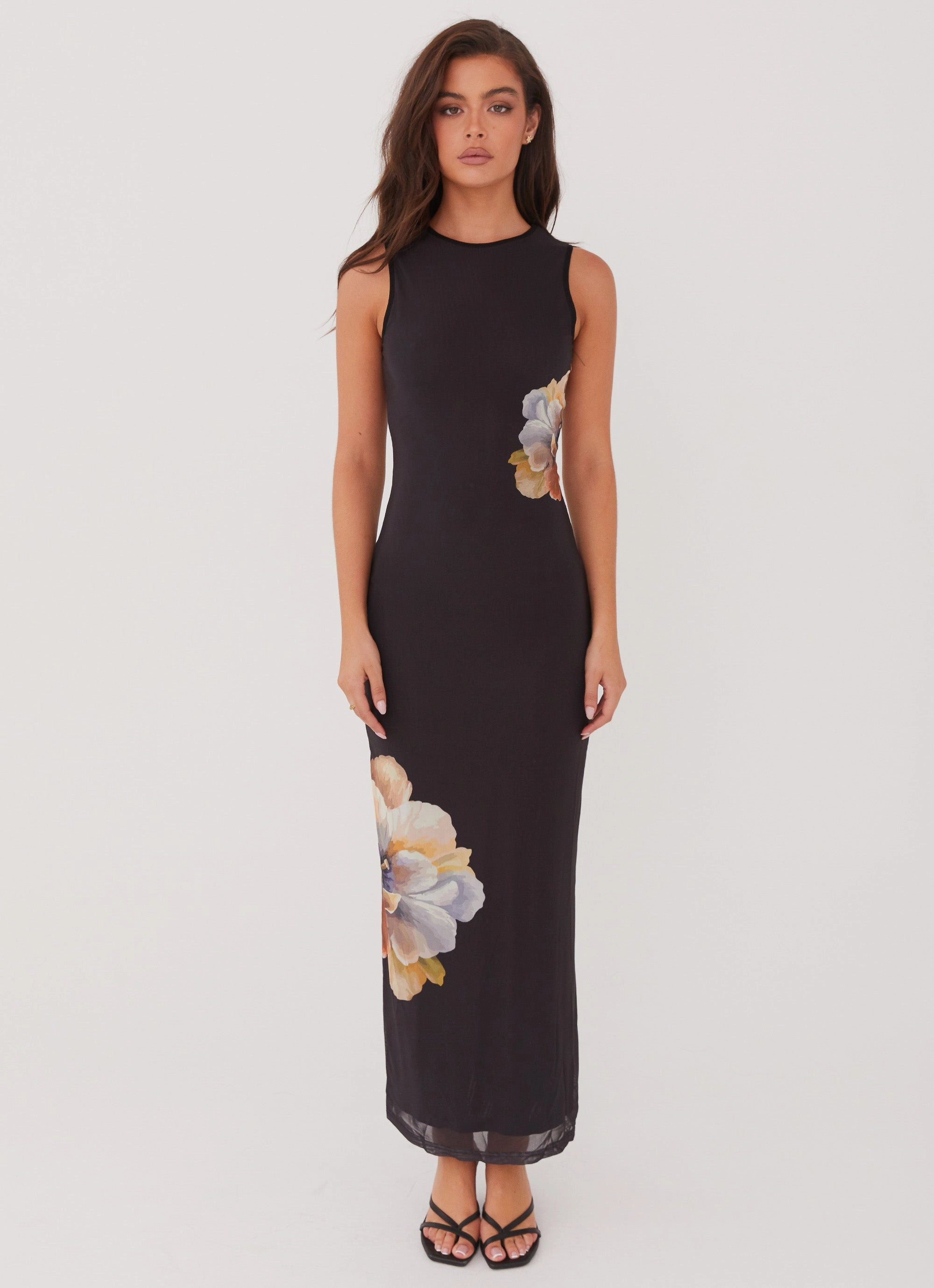 Artisanal-Detail Side Effects Mesh Maxi Dress - Black Orchid