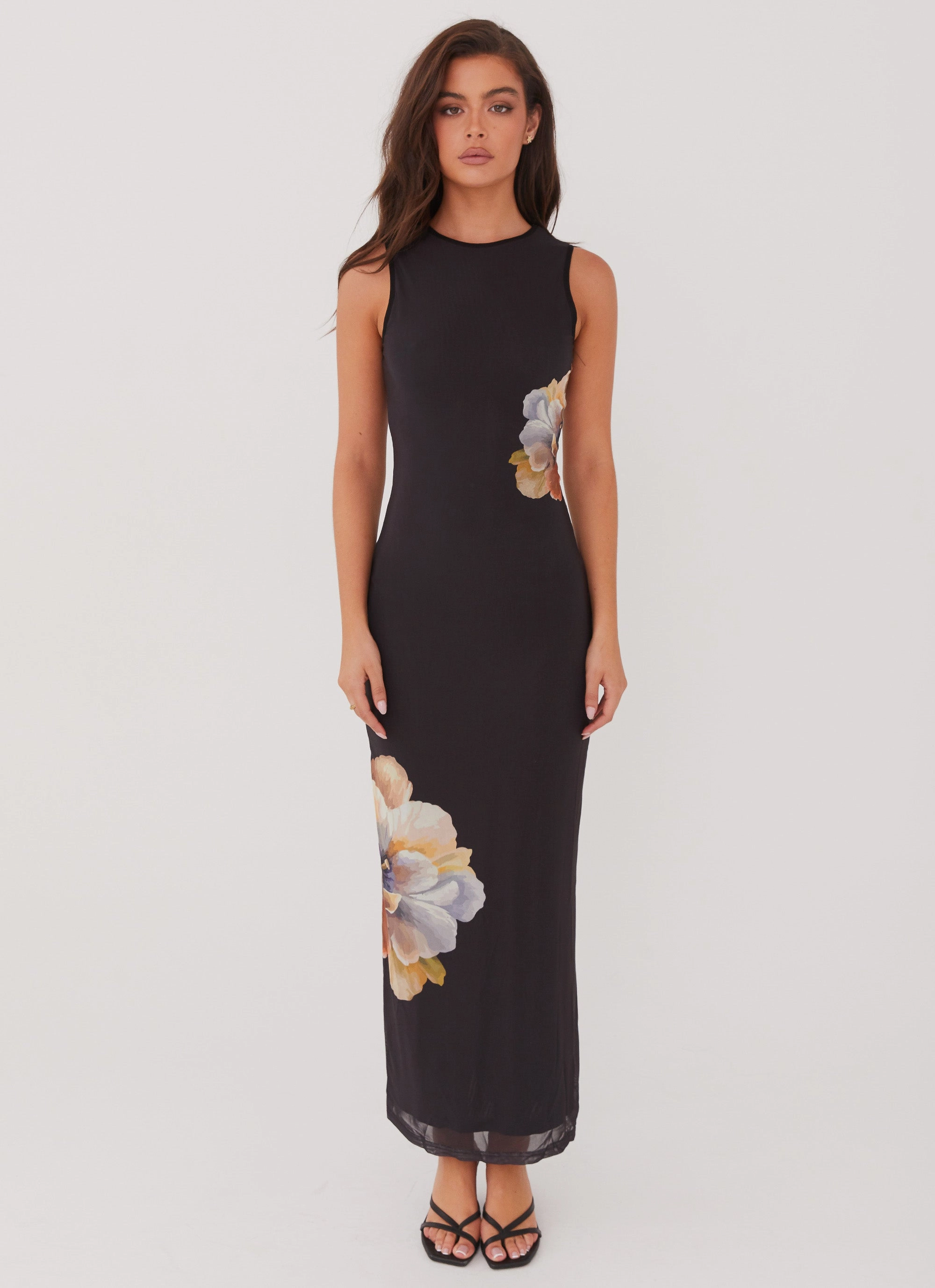 Side Effects Mesh Maxi Dress - Black Orchid Breathable-Lining Textured Surface