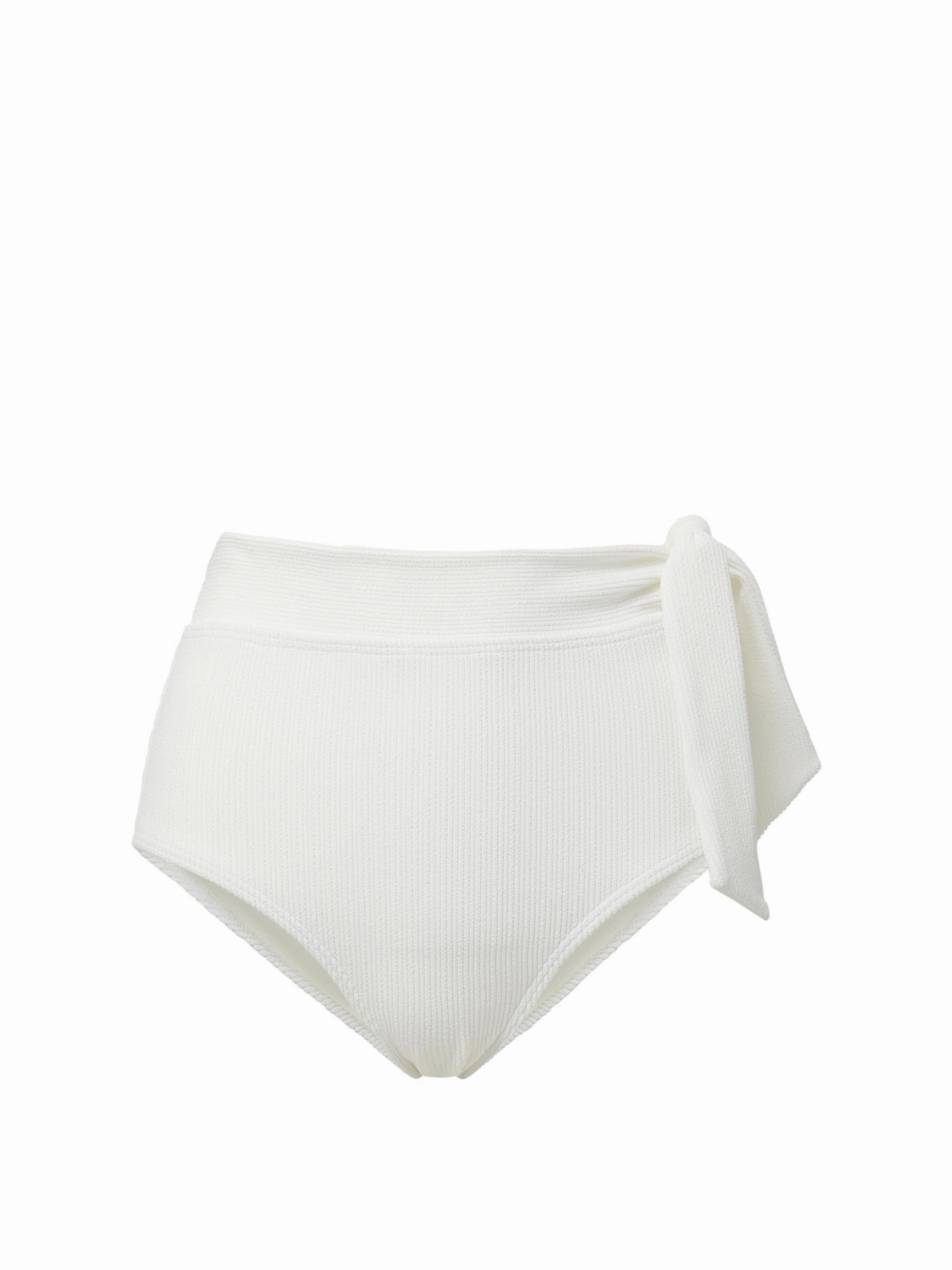 Side Tie High Waist Bottom Ivory Texture Multi Panel Construction