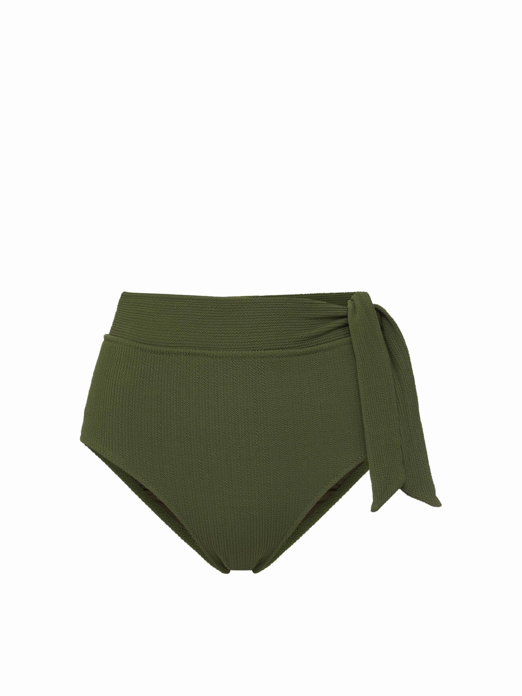 Beach-ready Pool Days Side Tie High Waist Bottom Olive Texture