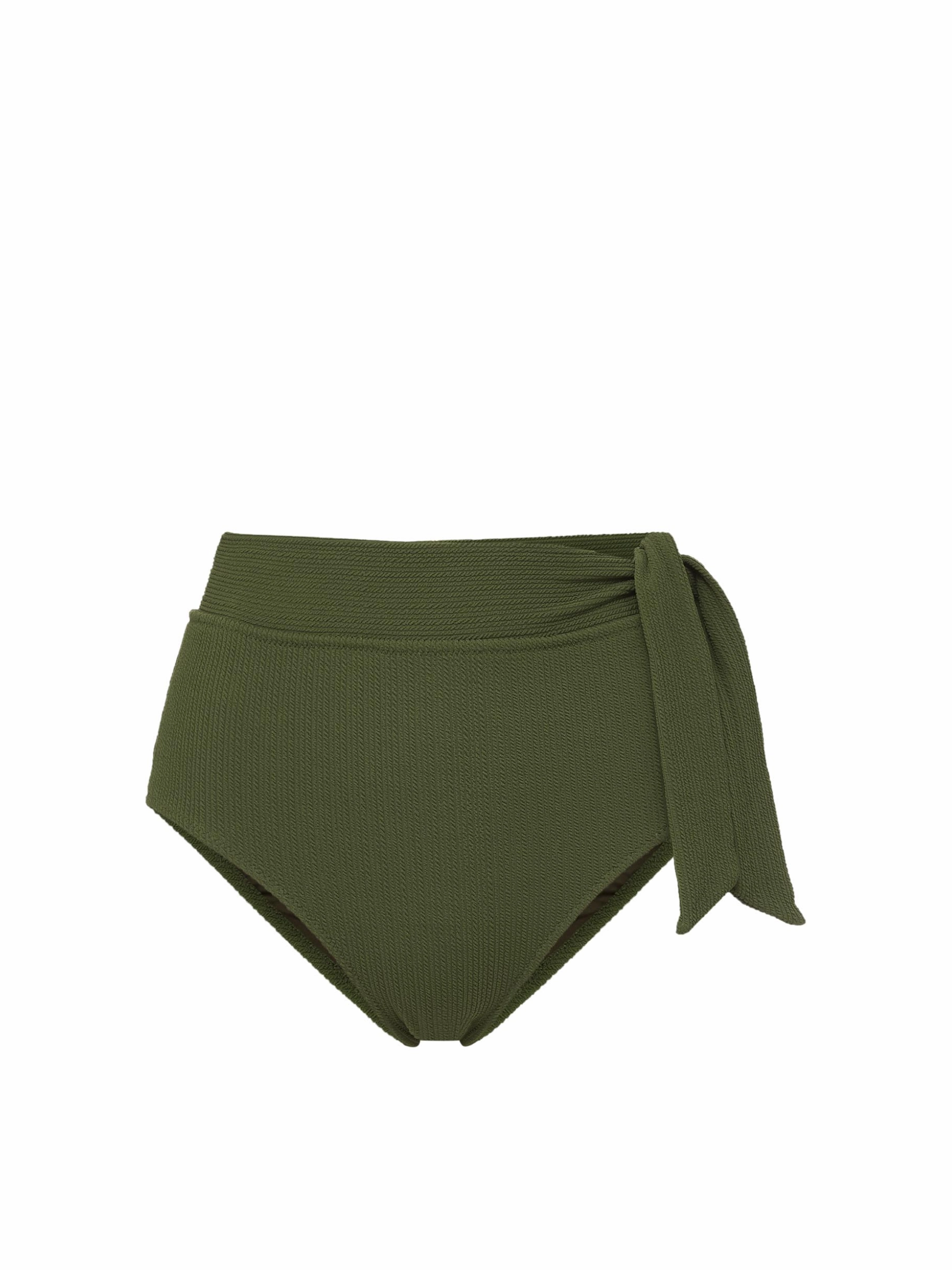 Side Tie High Waist Bottom Olive Texture Beach Ready Rash Guard Layer