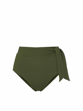 Beach-ready Pool Days Side Tie High Waist Bottom Olive Texture
