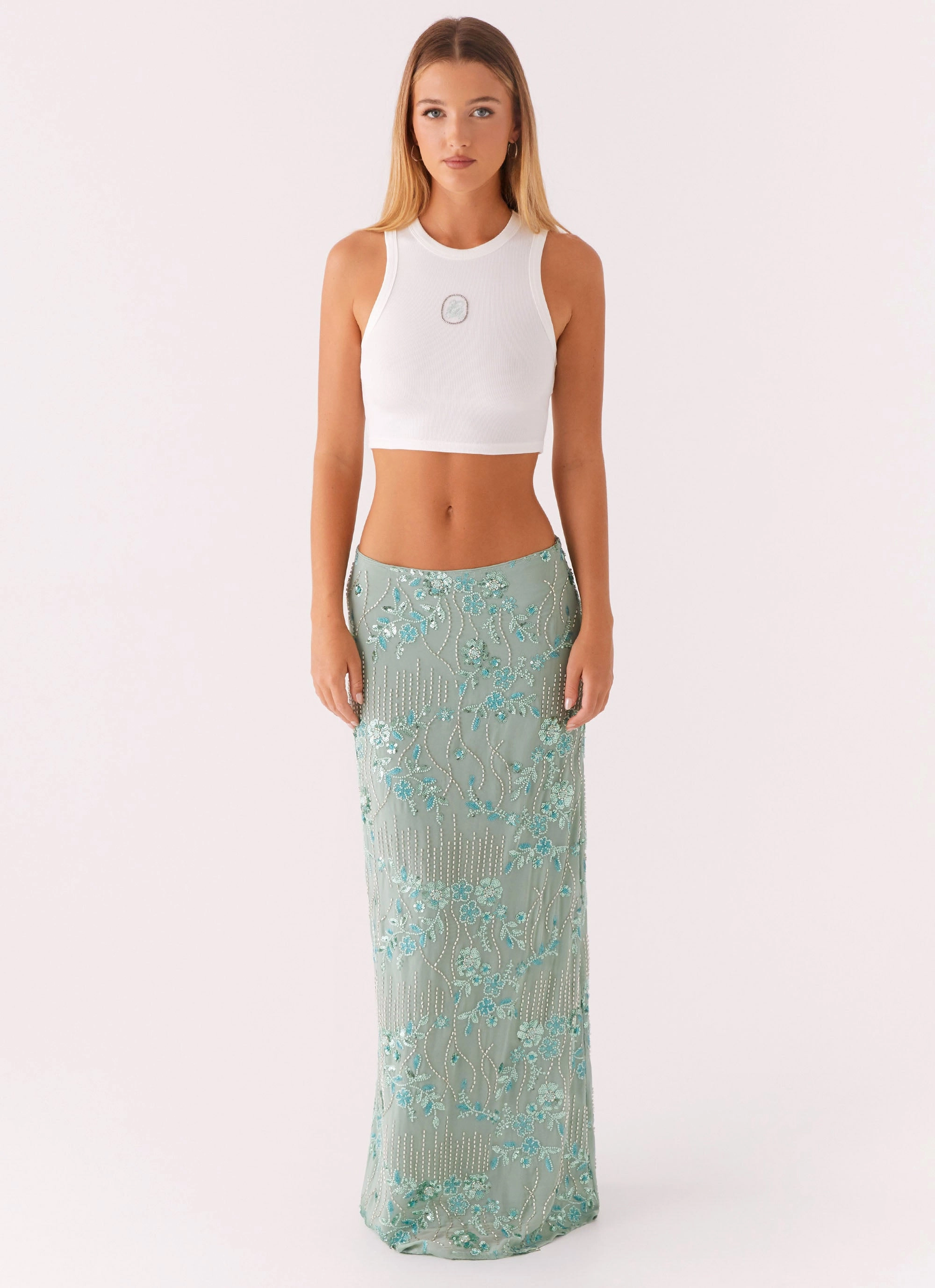 Signature Cropped Beaded Monogram Top - White CompressionSupportWeave