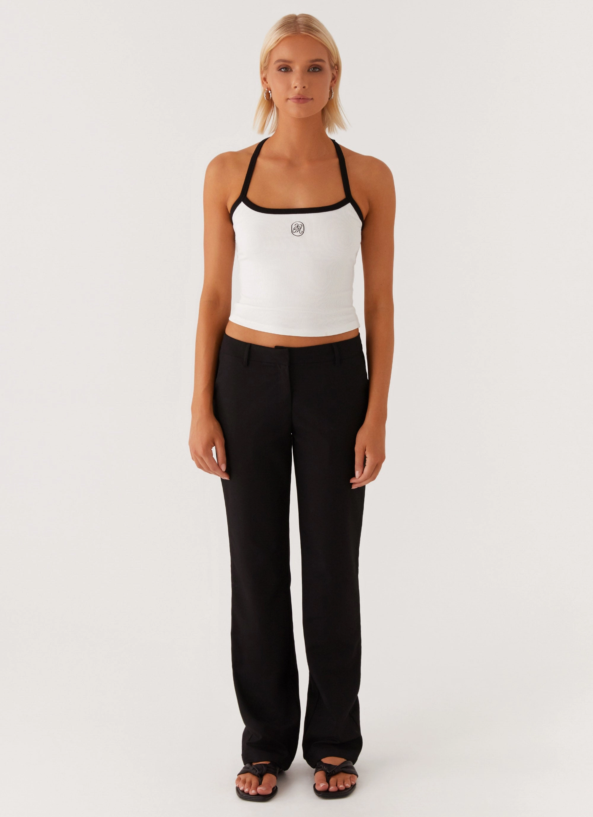 Eco Friendly Material Chic Look Signature Monogram Halter Top - White