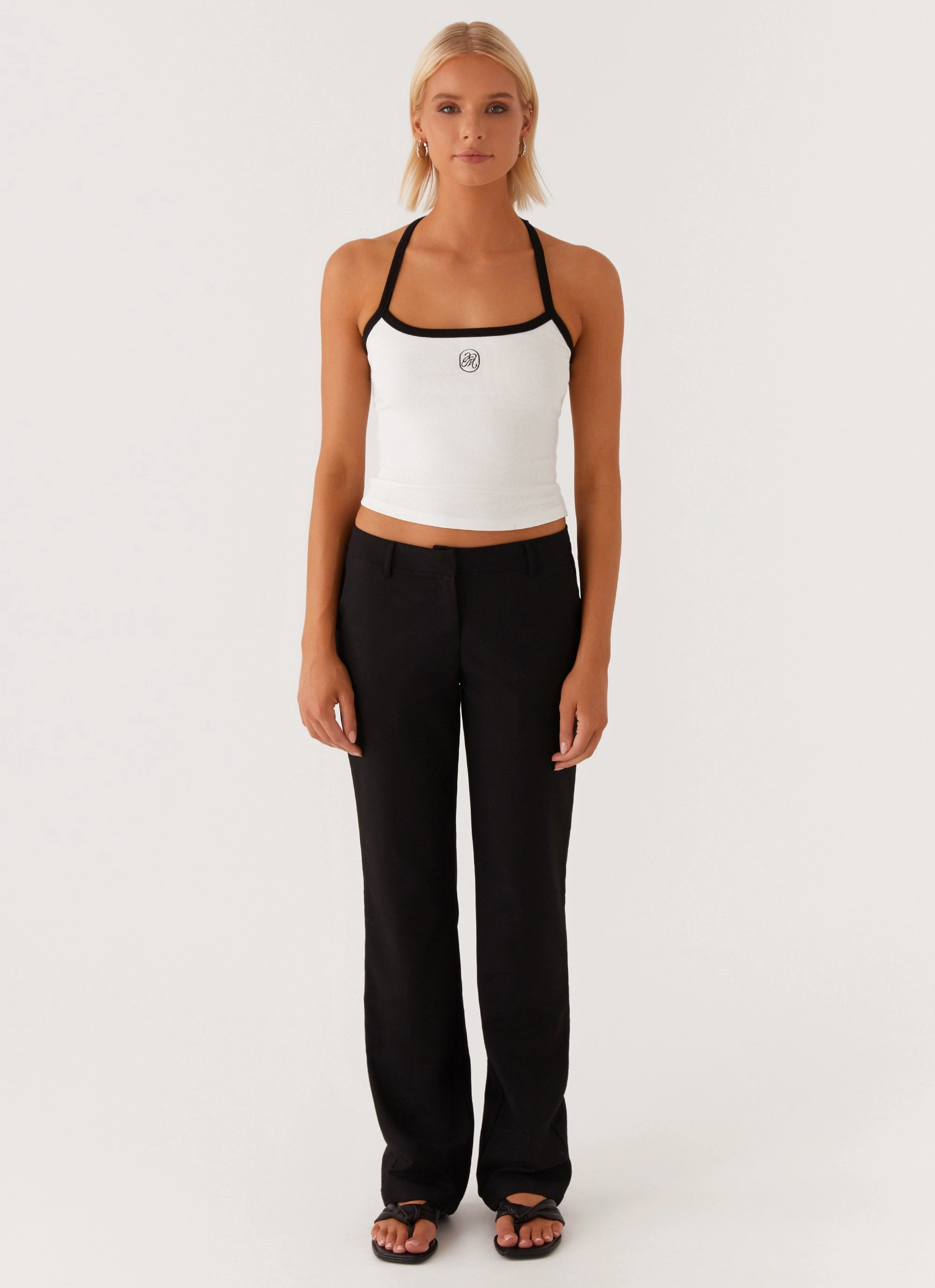 Signature Monogram Halter Top - White All Purpose Casual Cut Breathable Ventilation