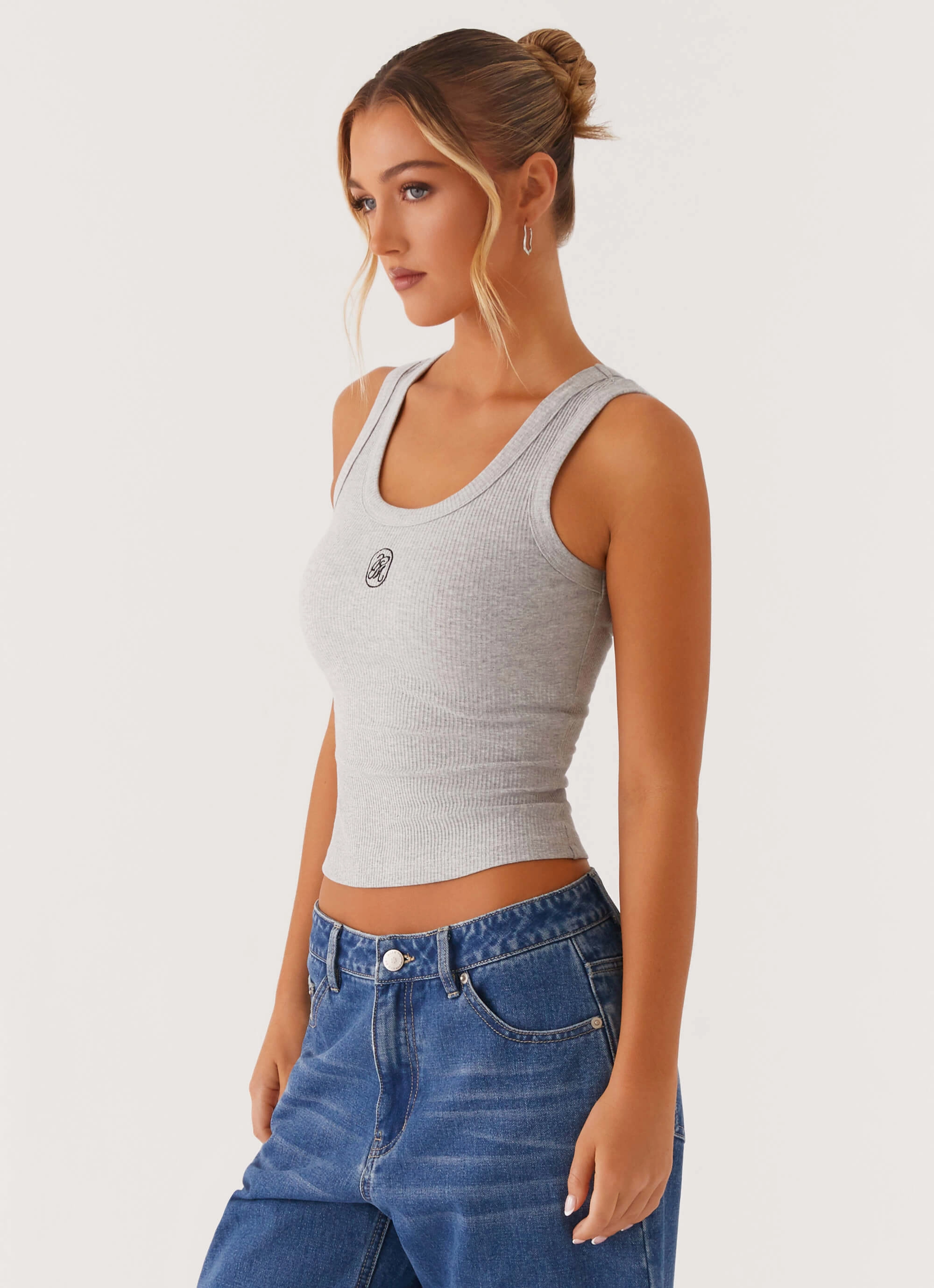 Signature Tank Top - Light Grey Marle Non Restrictive Armhole Cut NonIrritating Stitching