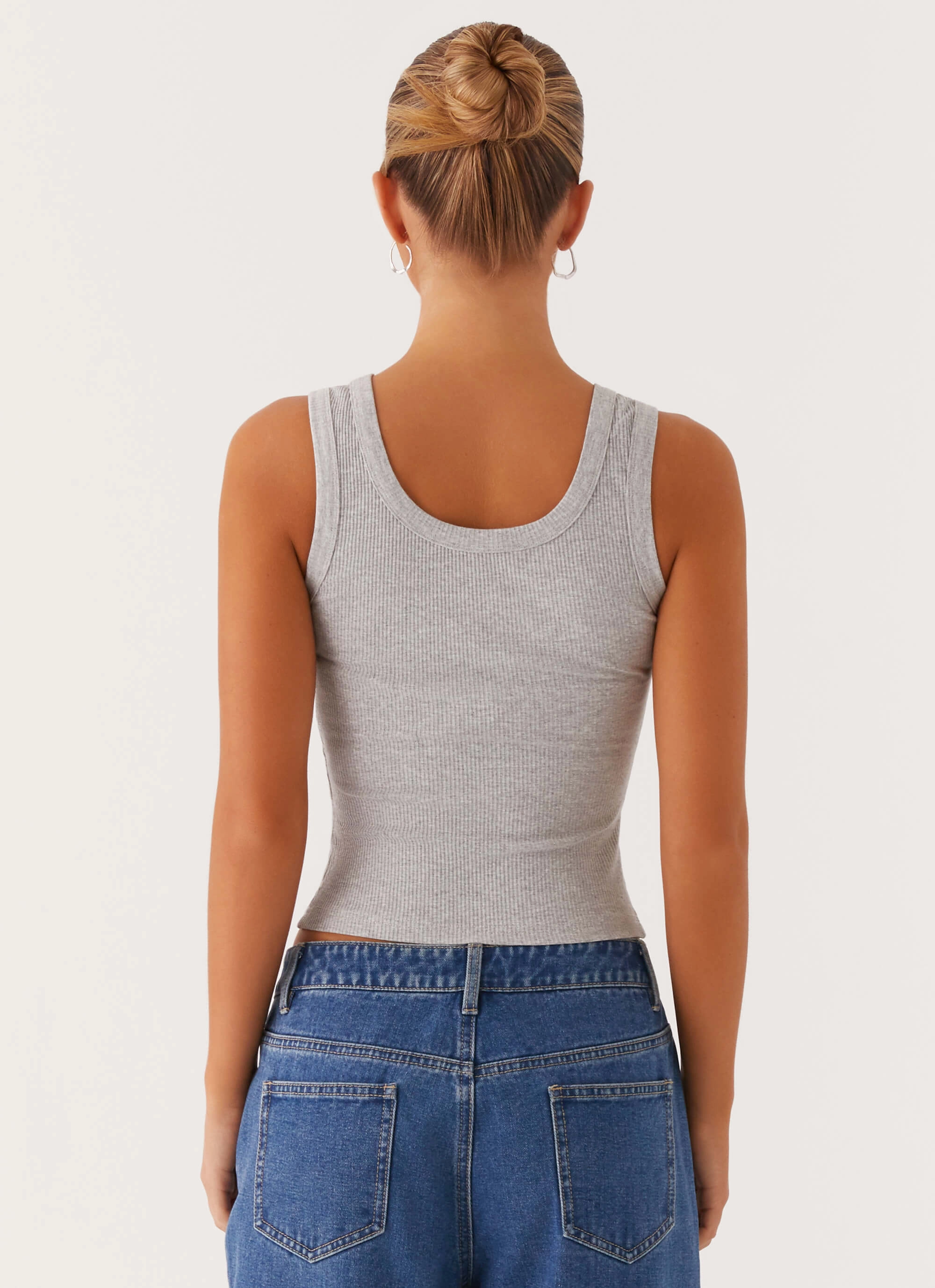 ContrastStitching Signature Tank Top - Light Grey Marle