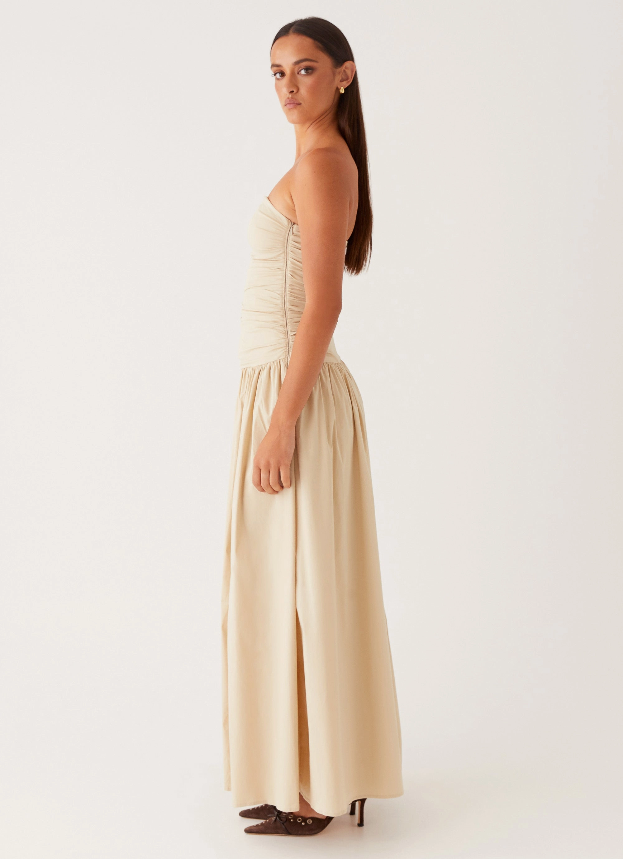 Carmel Maxi Dress - Ivory Retro Detail Natural Style