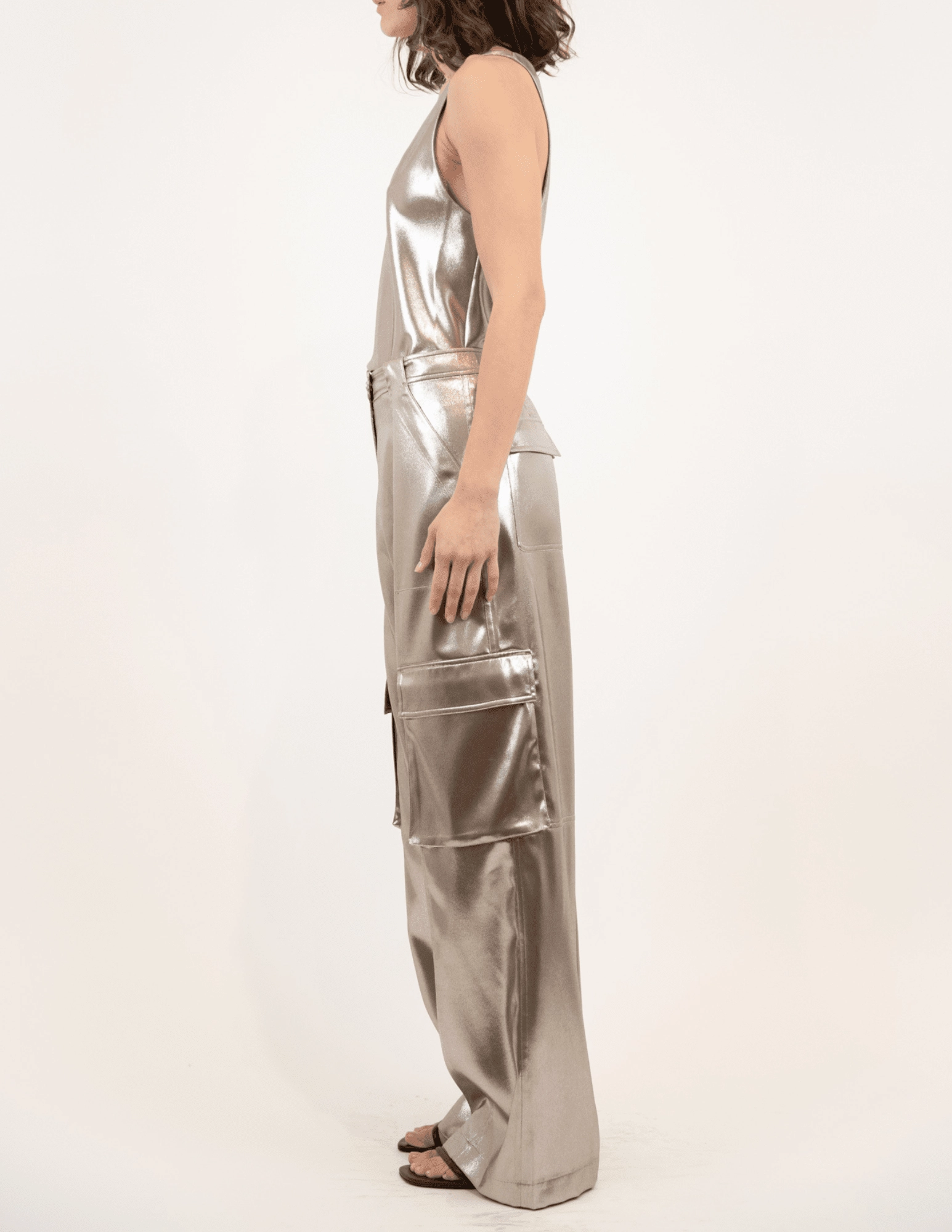 Simkhai Beatriz Metallic Satin Cargo Pant Static free