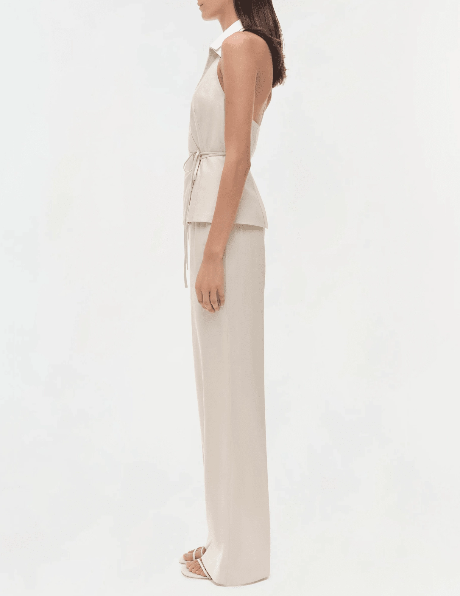 Simkhai Campbell Linen Halter Layered Hem Reinforcement