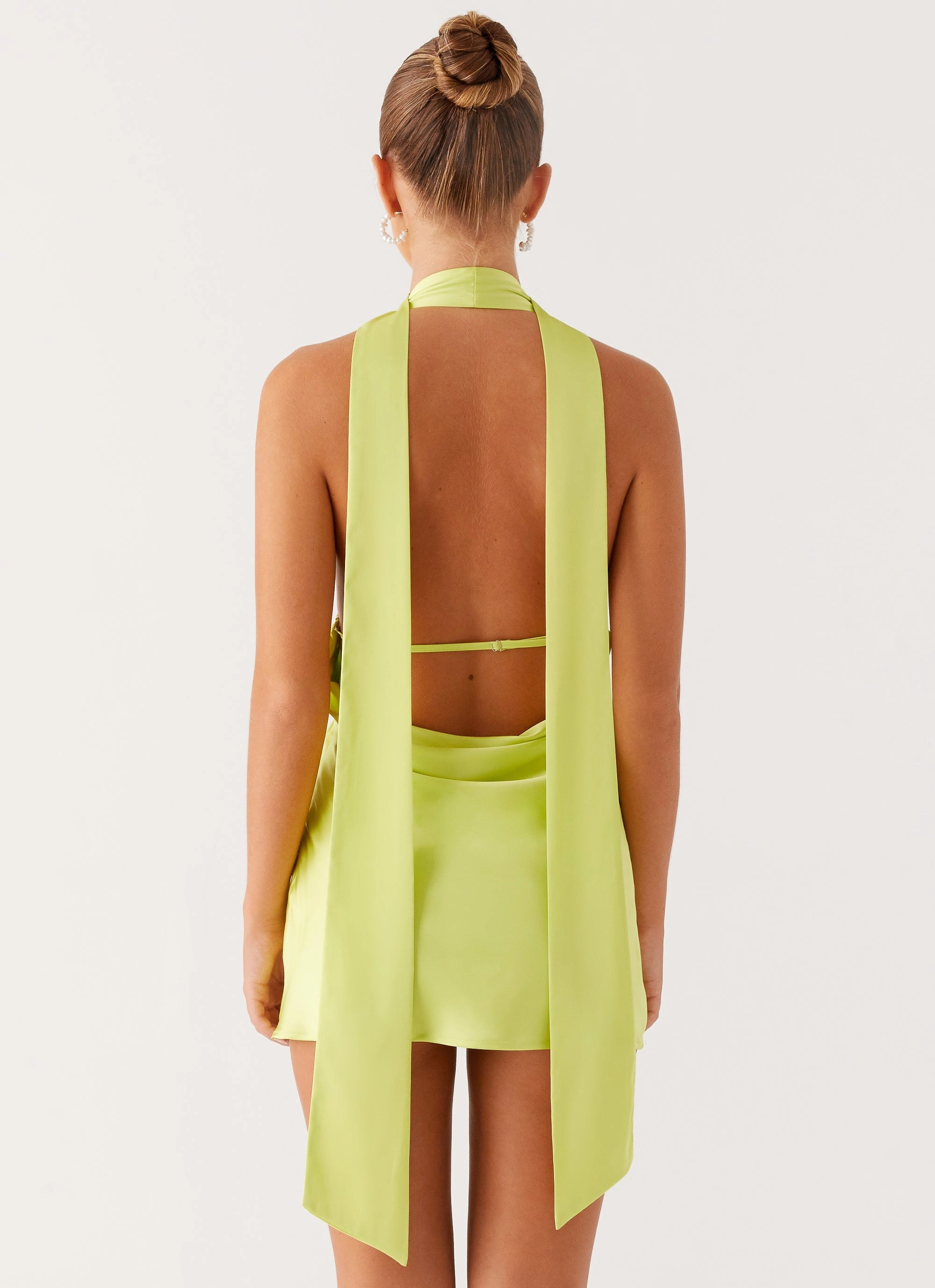 relaxed shape All Fit Alicia Satin Halter Mini Dress - Sunny Lime