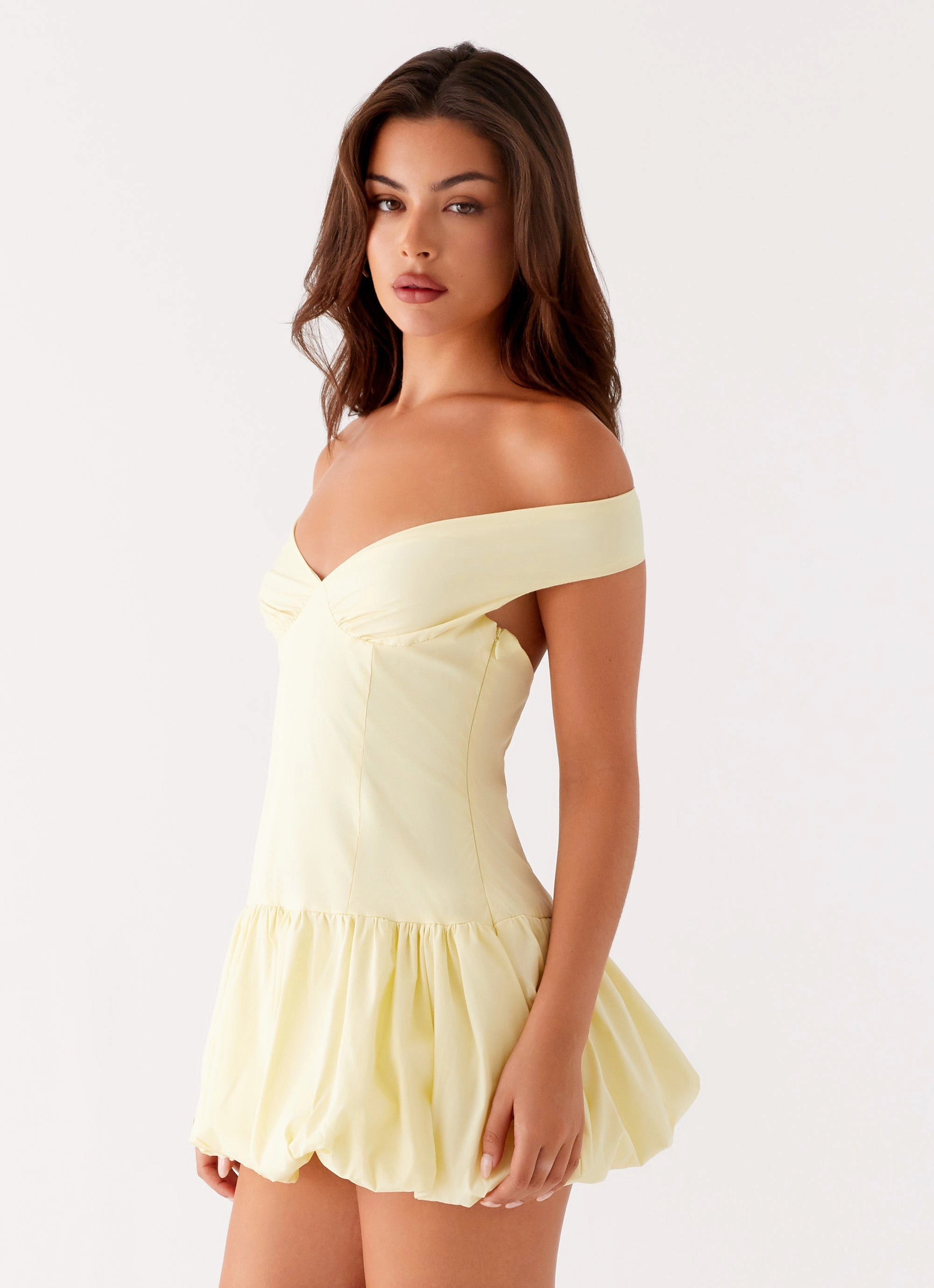 Endless Romance Off Shoulder Mini Dress - Yellow Bright Feel Classic Comfort