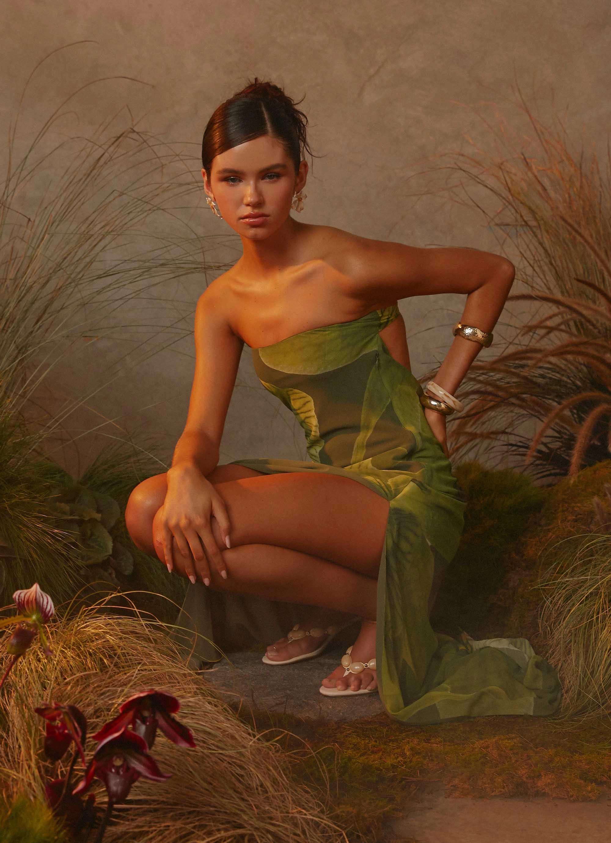 Lined interior Minimal Harmony Nettle Maxi Dress - Tropic Floral