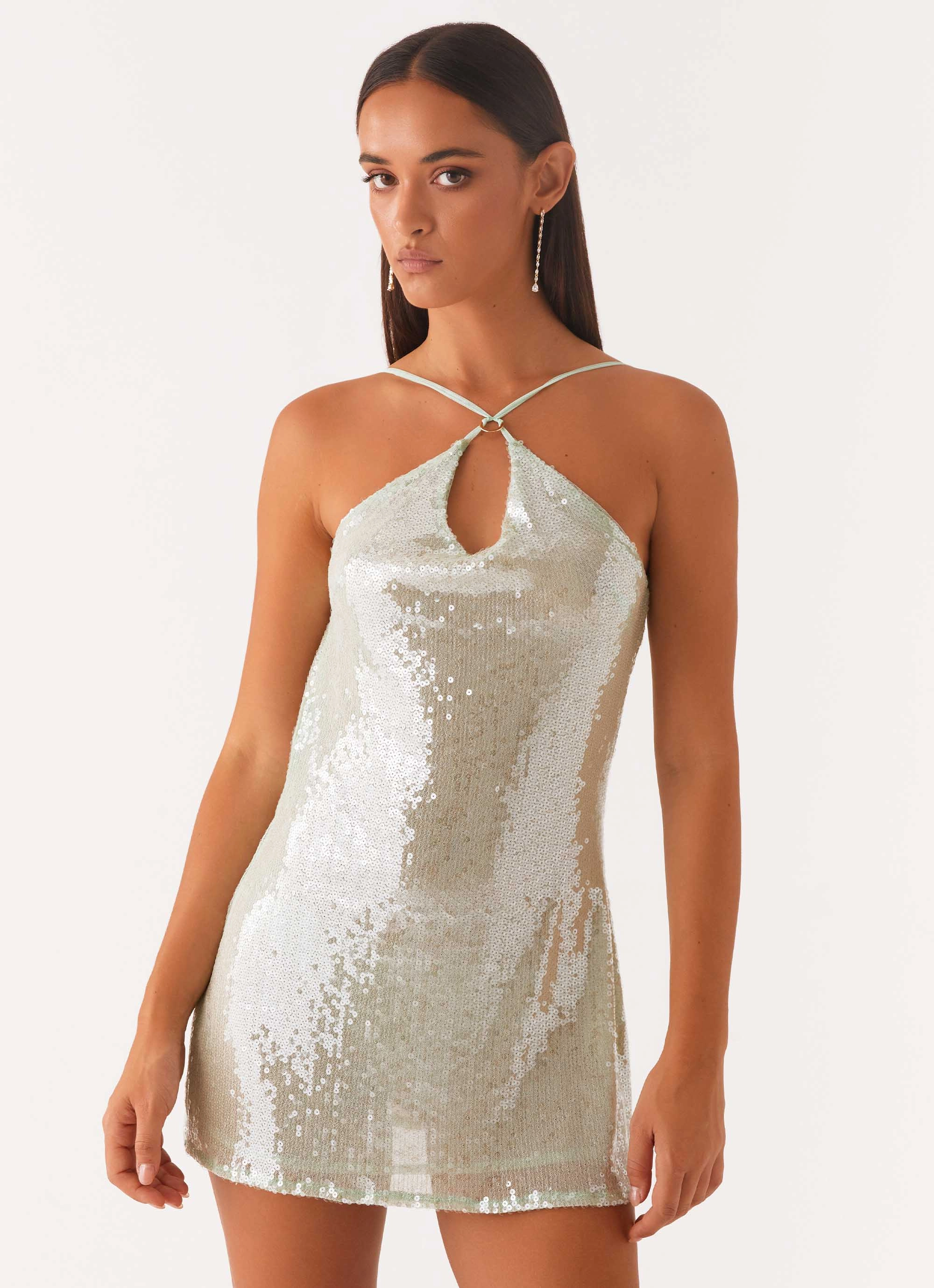 Bold Color Radiant Energy Cowl Back Mini Dress - Mint