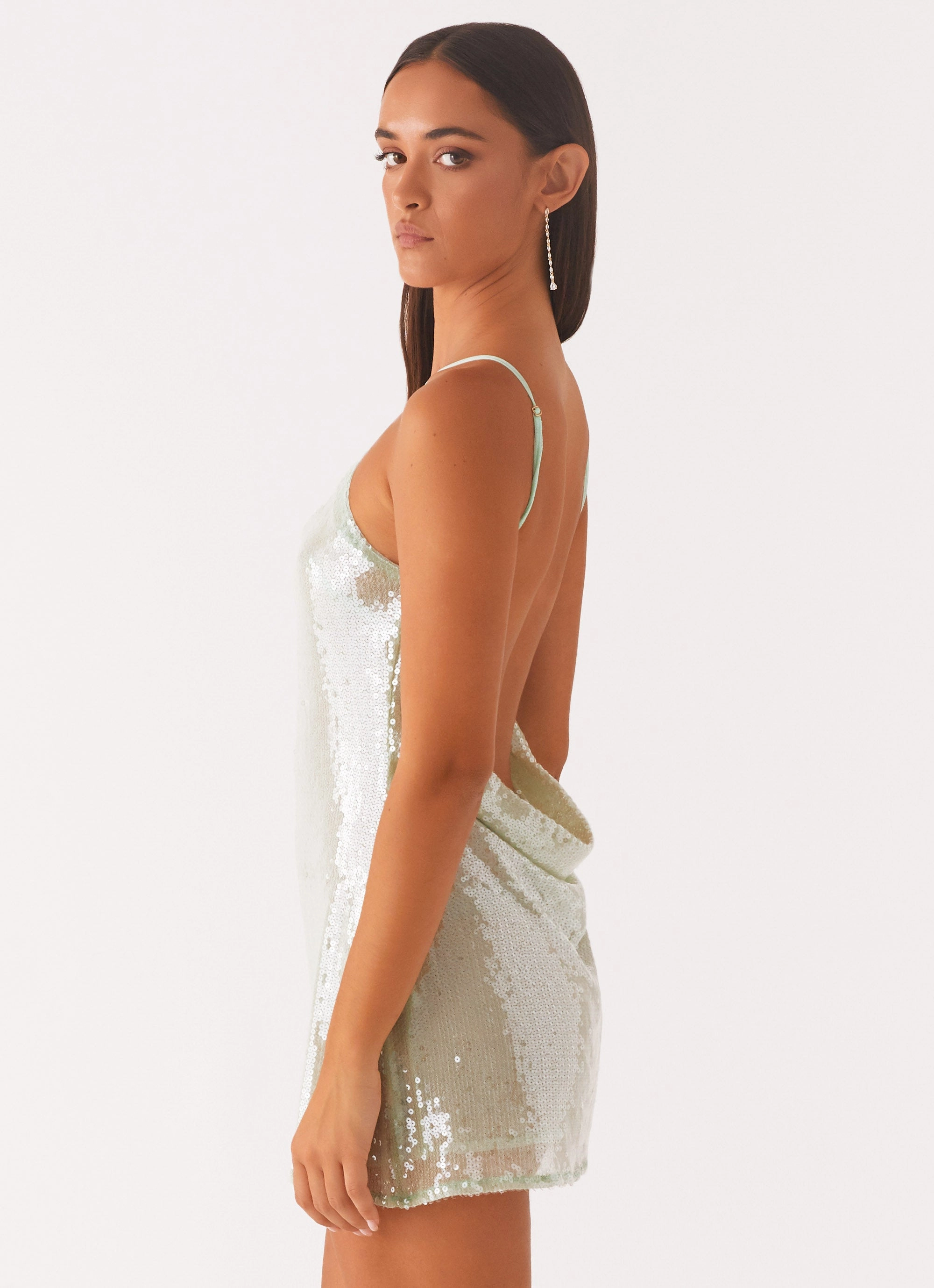 Radiant Energy Cowl Back Mini Dress - Mint Sleek Look