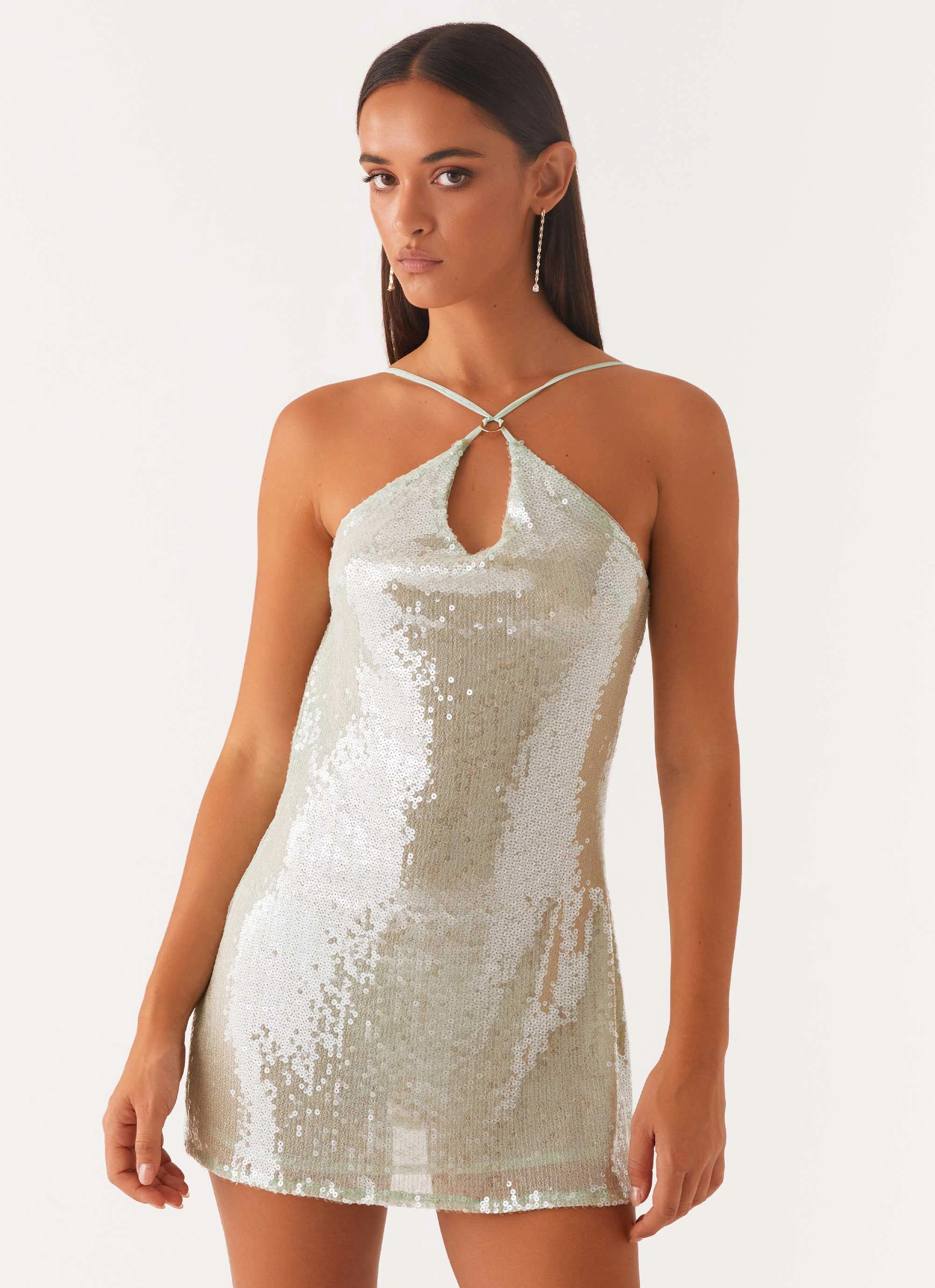 Subtle Look Radiant Energy Cowl Back Mini Dress - Mint