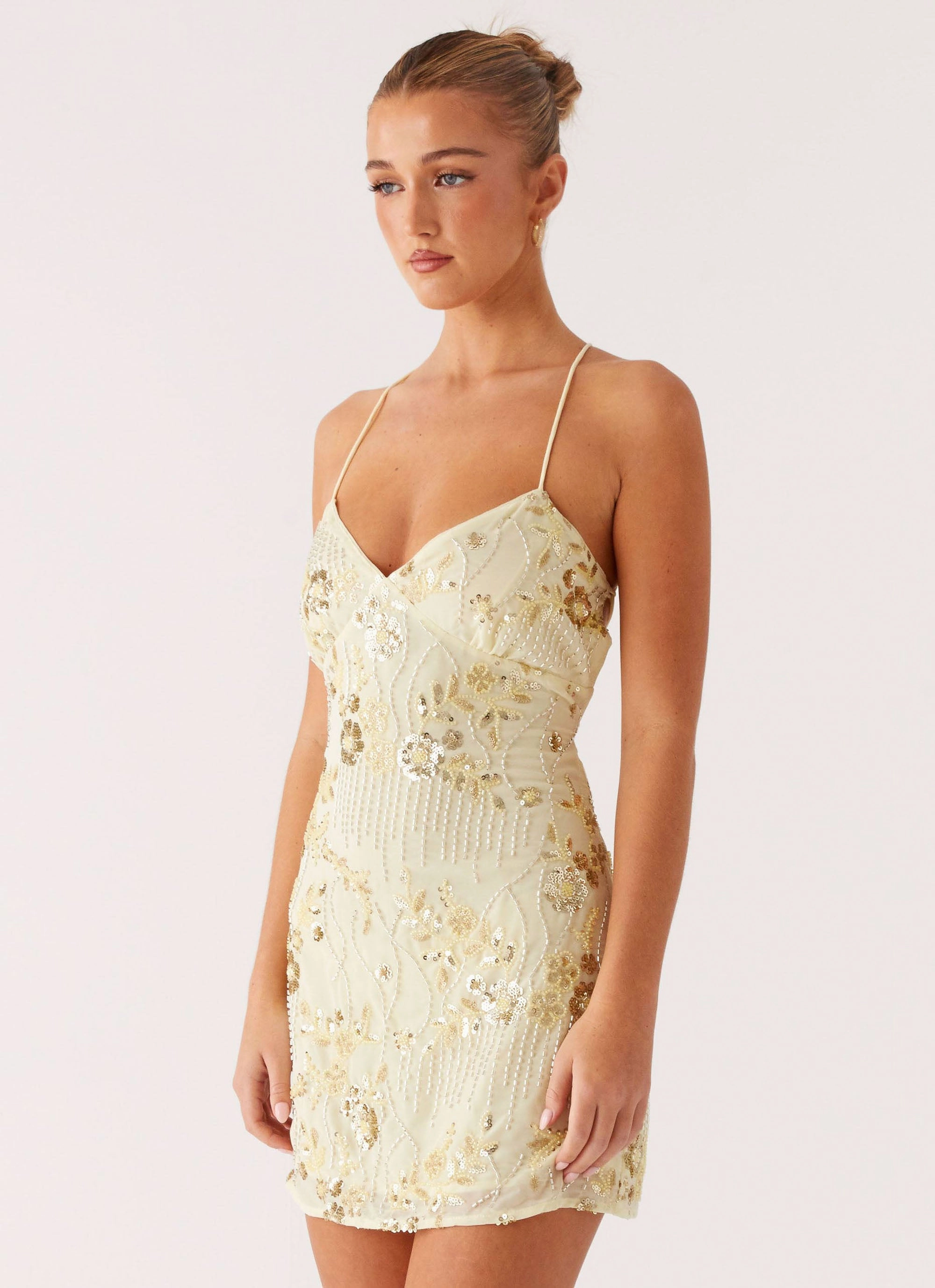 Vietta Sequin Cami Mini Dress - Yellow Clean Finish