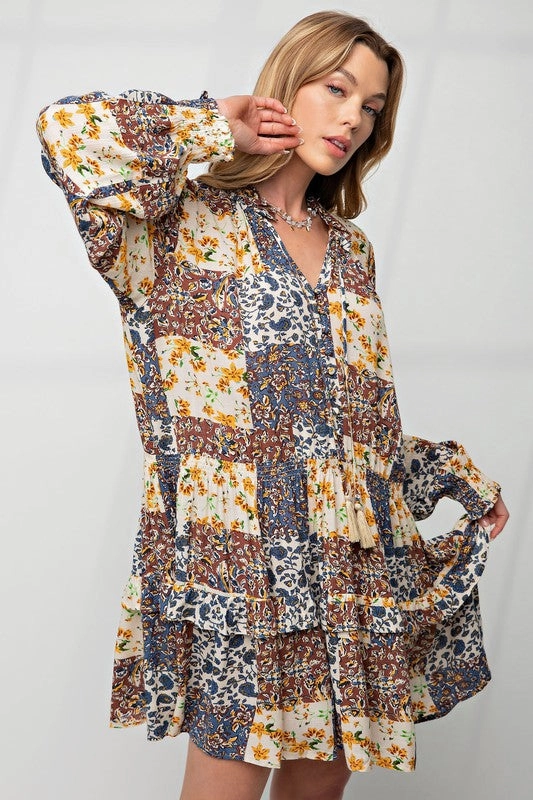 PENNY PRINTED LINEN MOCK NECK BOTTOM DRESS 1XL-3XL custom-fit Fashionable outfit for outings