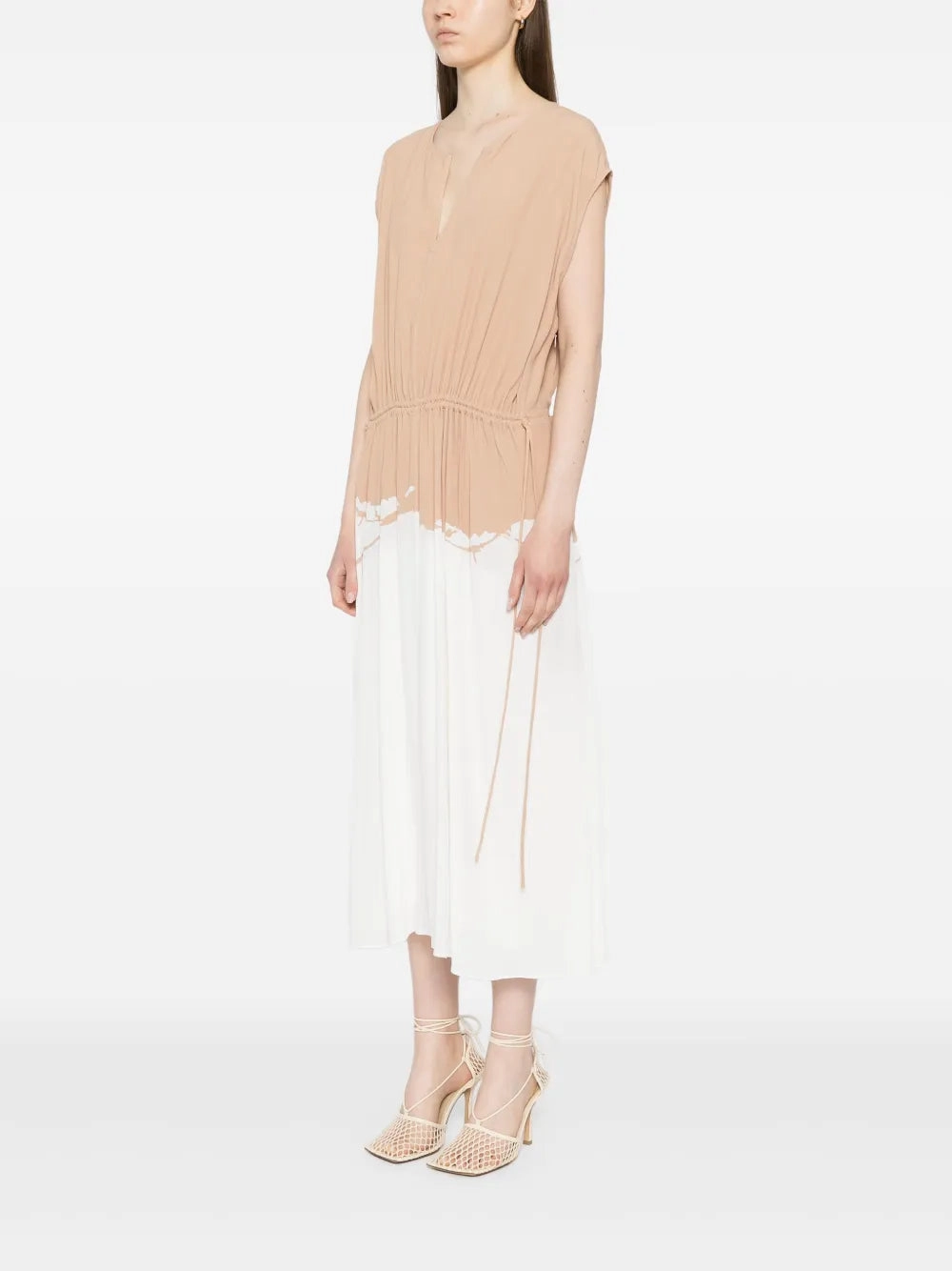 VNeck Style V-neck Blouse Ezra Dress in Khaki Multi