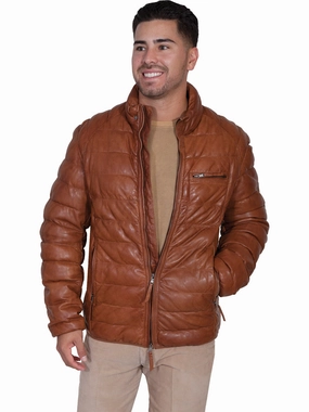 Modern Utility Scully Mens Cognac Lambskin Horizontal Ribbed Jacket