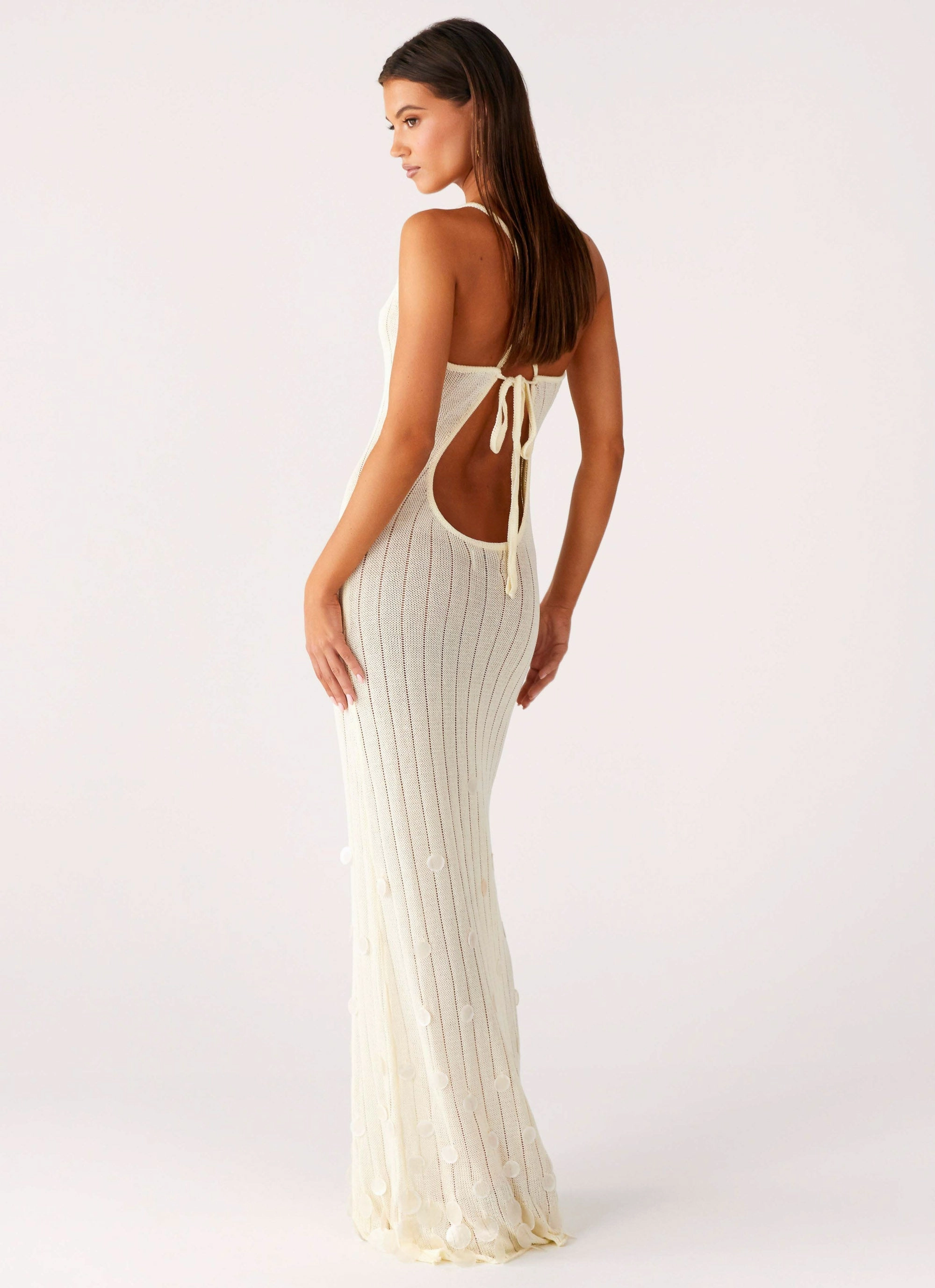 Siren Song Crochet Maxi Dress - Ivory Natural Texture