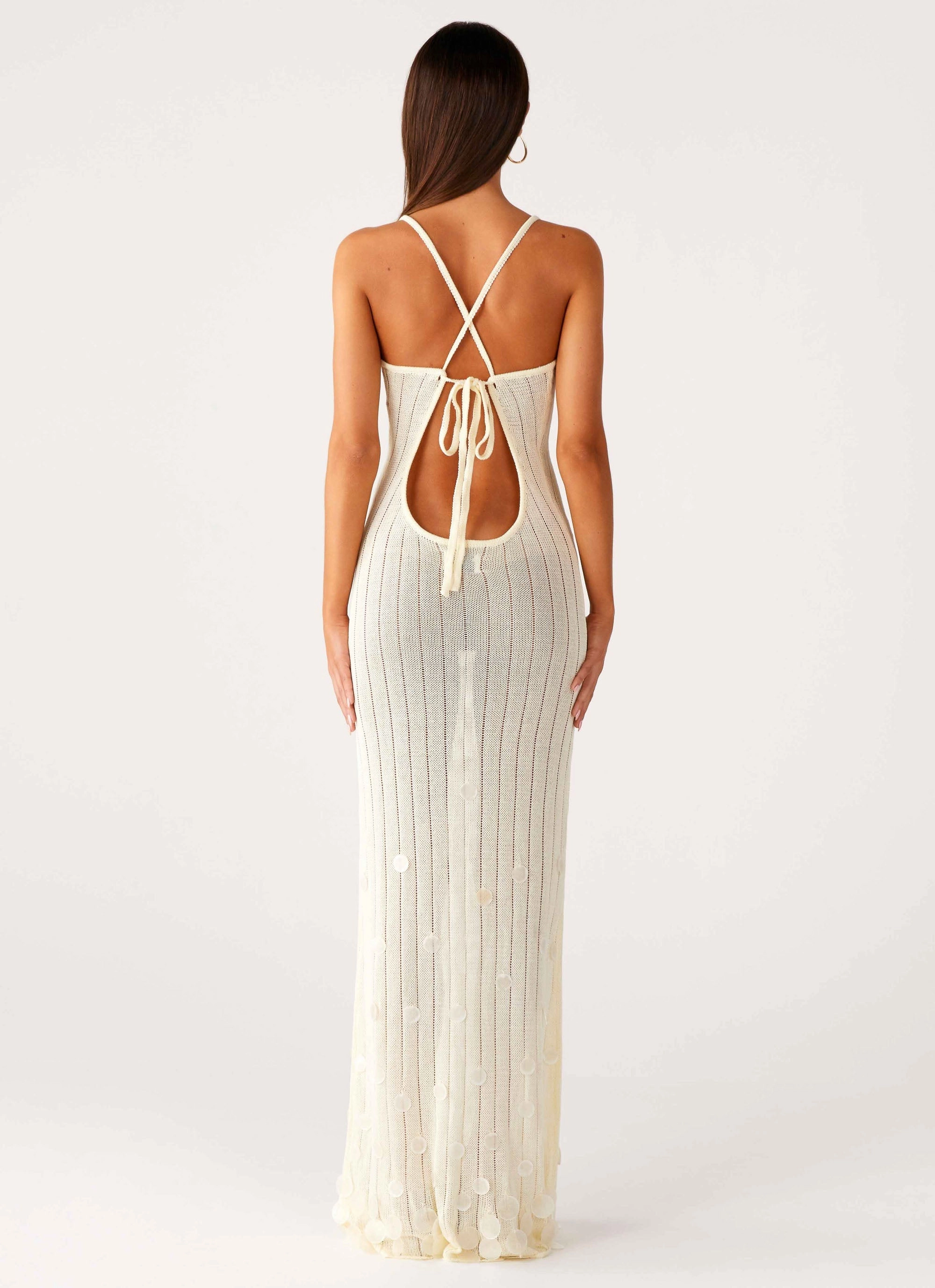 Underwire-Support Art Inspired Siren Song Crochet Maxi Dress - Ivory