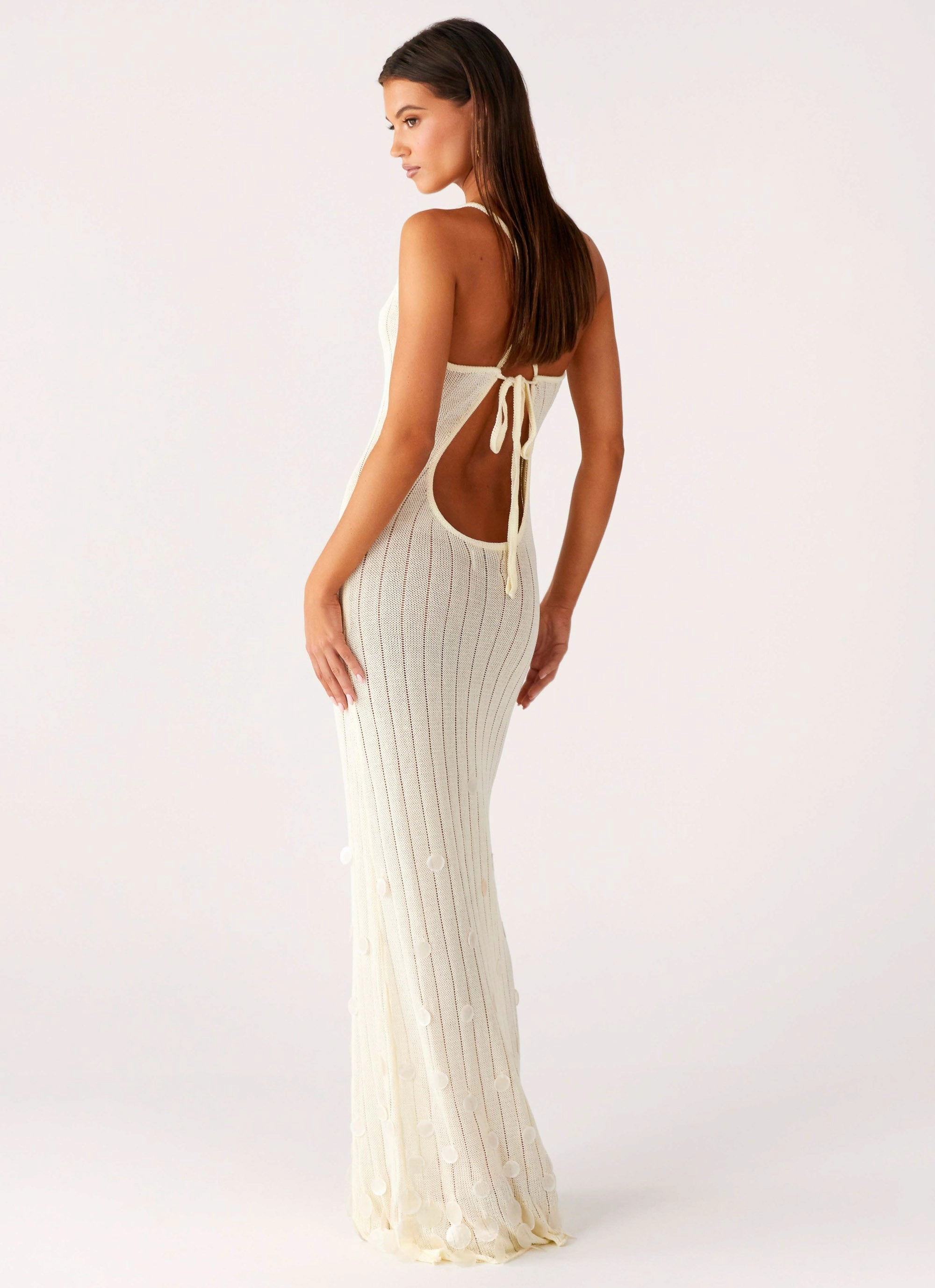 Striped-Pattern Siren Song Crochet Maxi Dress - Ivory